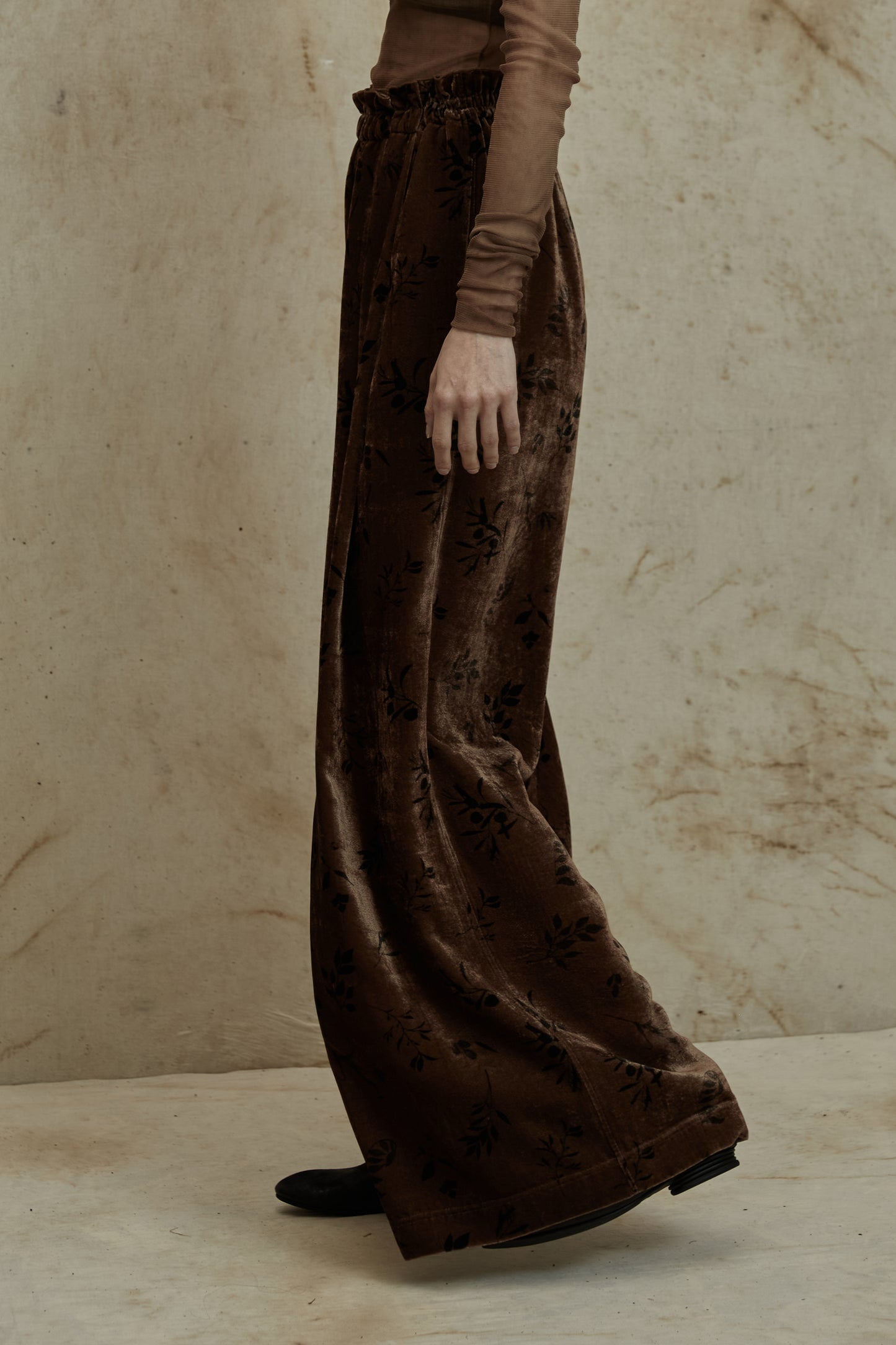 Plant Dyed Silk Velvet Printed Loose Wide Leg Pants