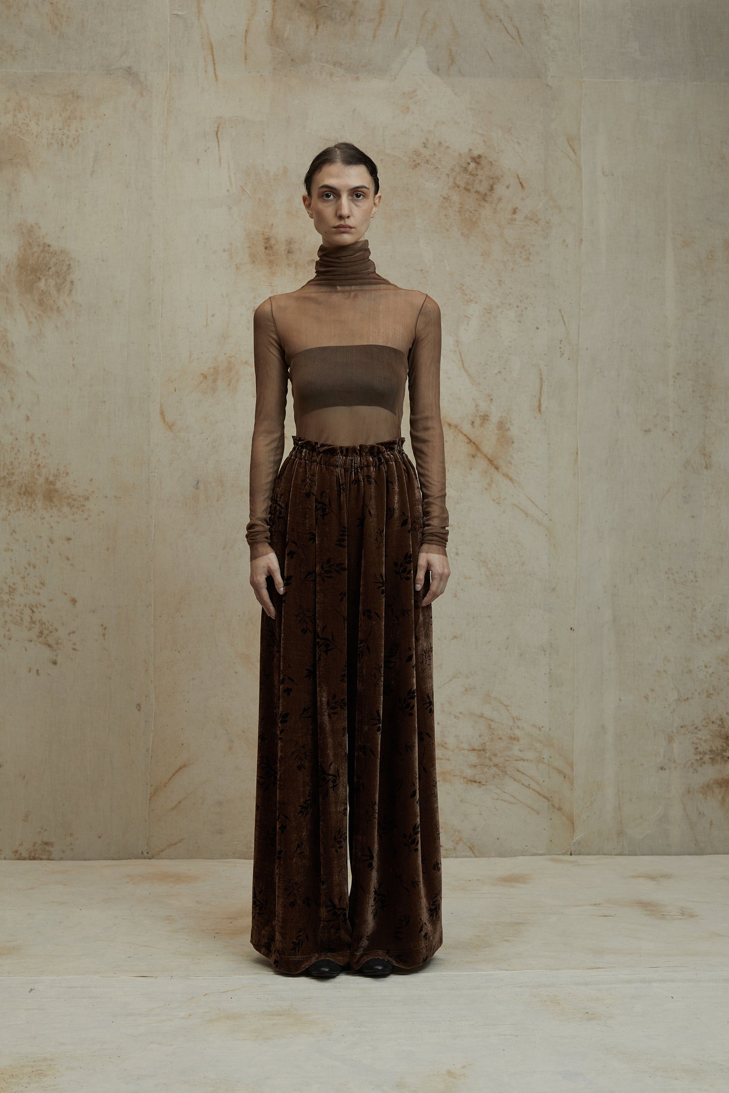 Plant Dyed Silk Velvet Printed Loose Wide Leg Pants