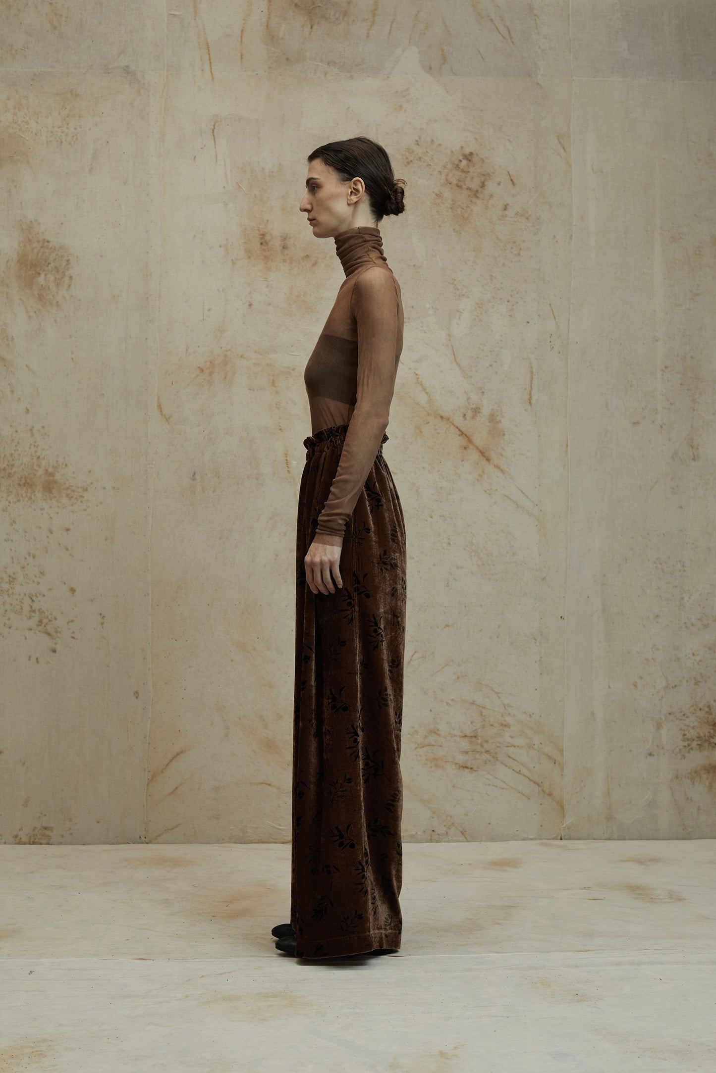 Plant Dyed Silk Velvet Printed Loose Wide Leg Pants