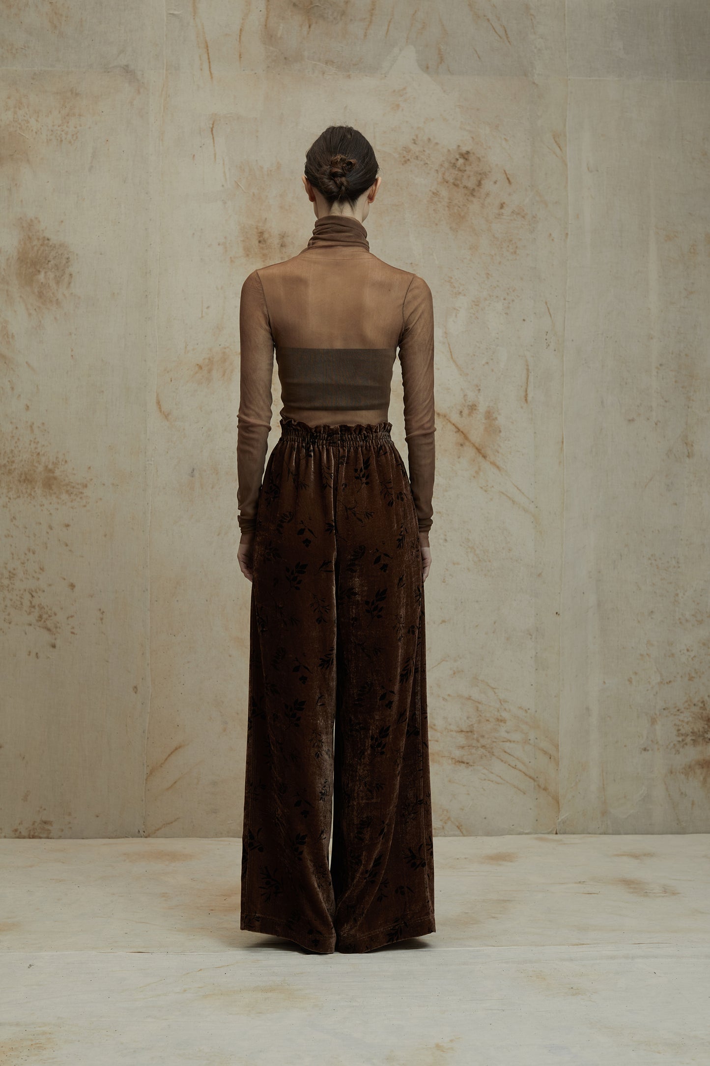 Plant Dyed Silk Velvet Printed Loose Wide Leg Pants