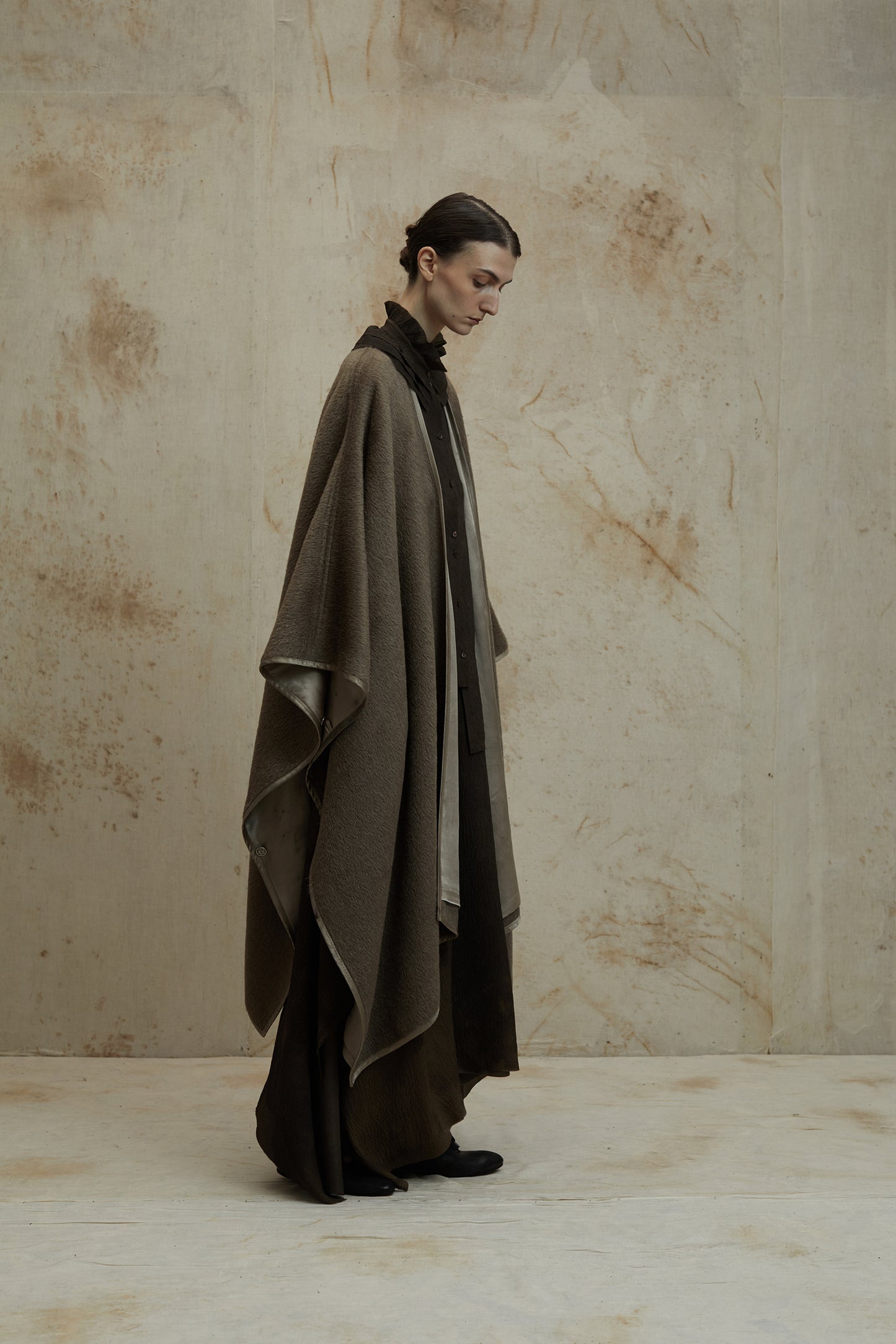 Alpaca Wool Botanical Dyed Silk Lined Poncho Coat