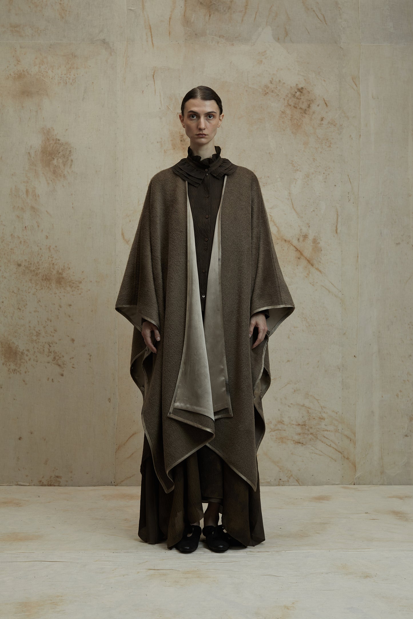 Alpaca Wool Botanical Dyed Silk Lined Poncho Coat