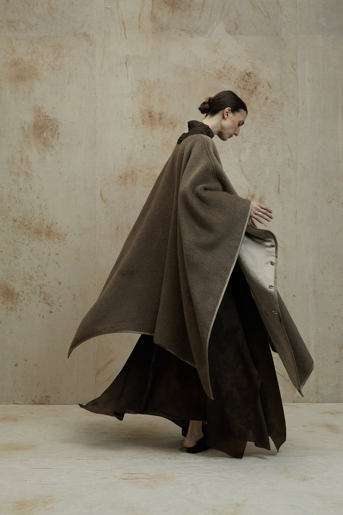 Alpaca Wool Botanical Dyed Silk Lined Poncho Coat