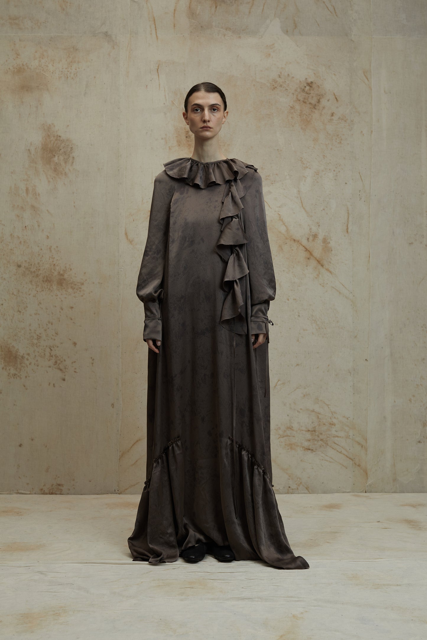 Silk long classic dress Ruffle design