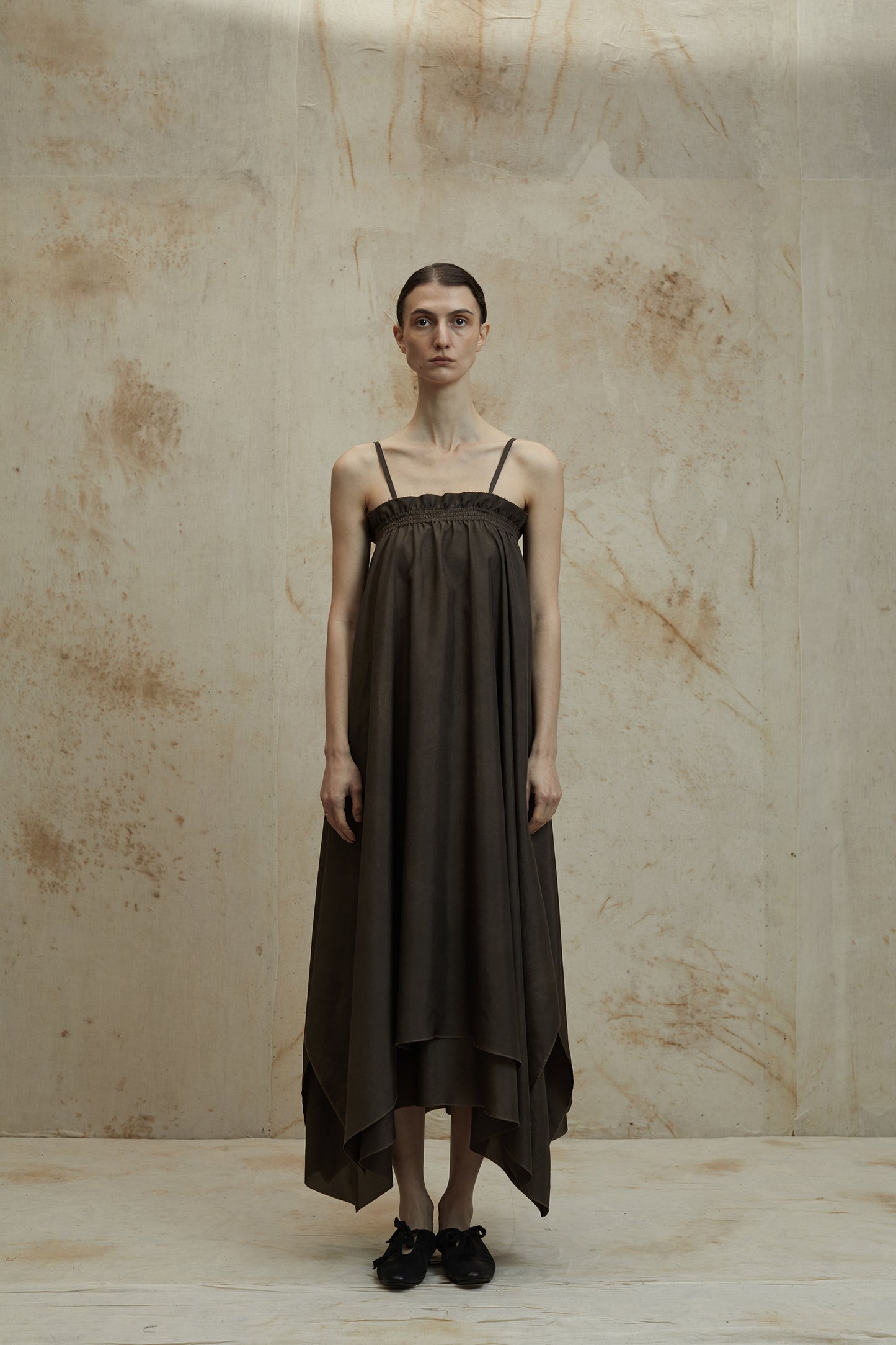 Double Silk Camisole Dress Brown