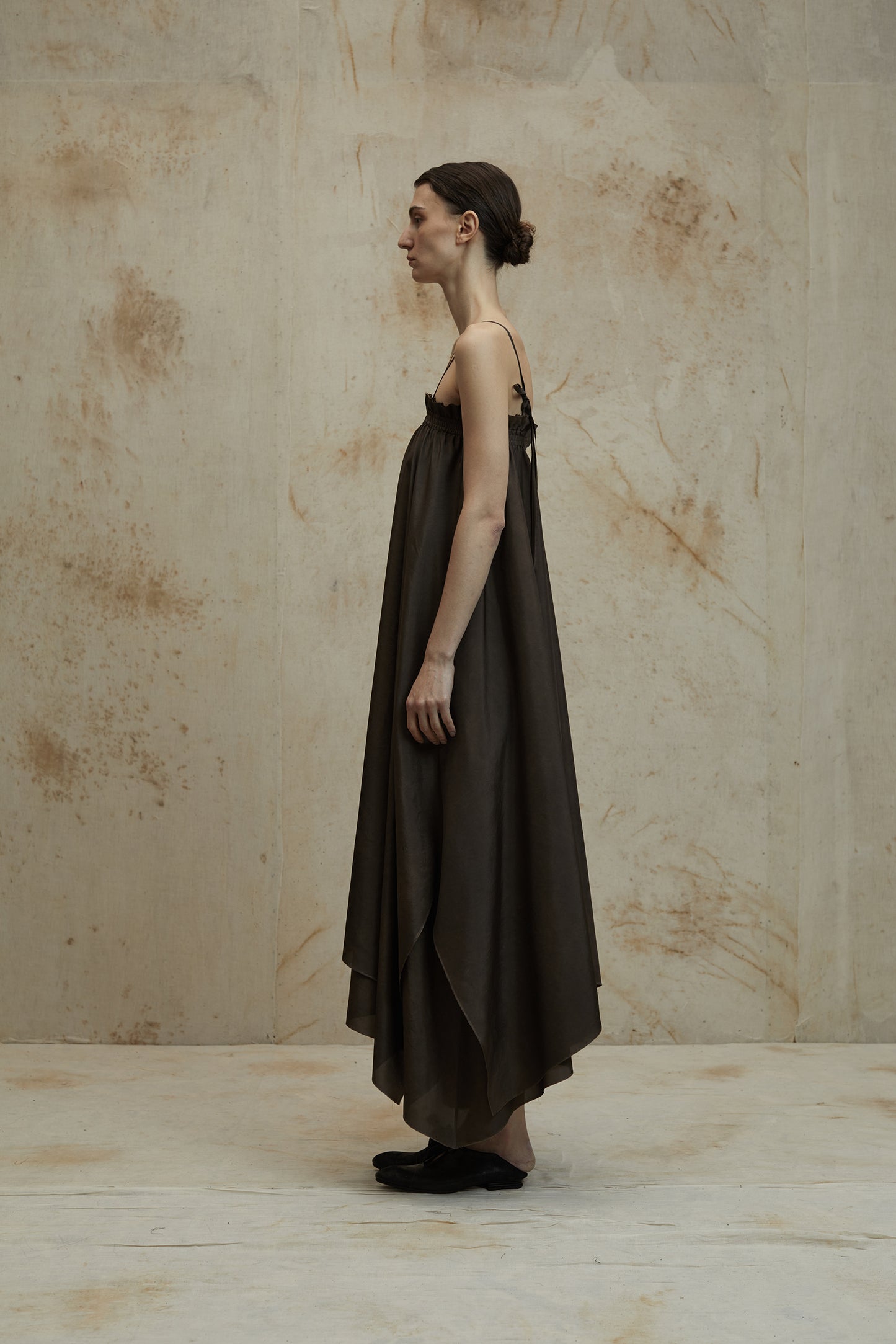 Double Silk Camisole Dress Brown