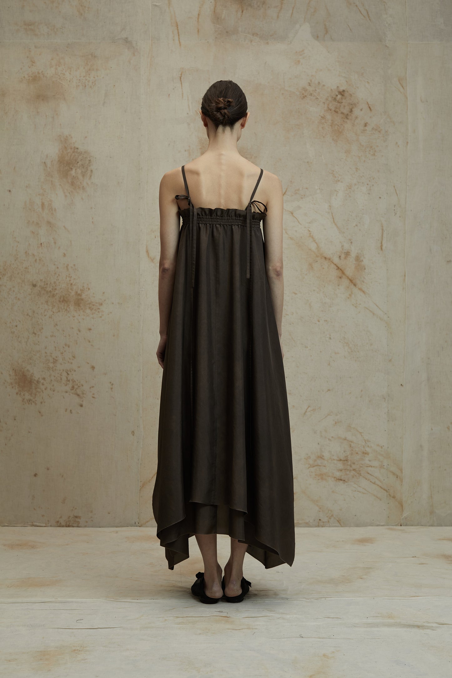 Double Silk Camisole Dress Brown