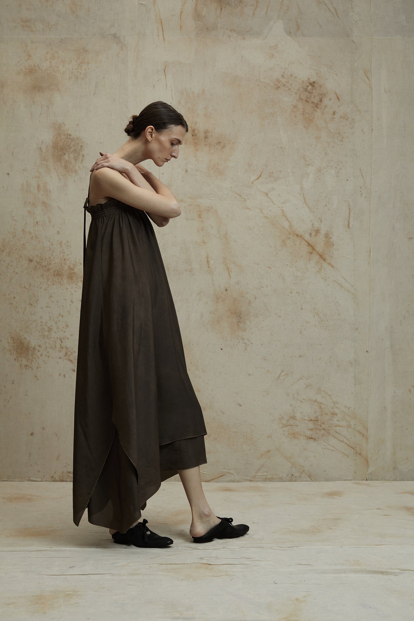 Double Silk Camisole Dress Brown