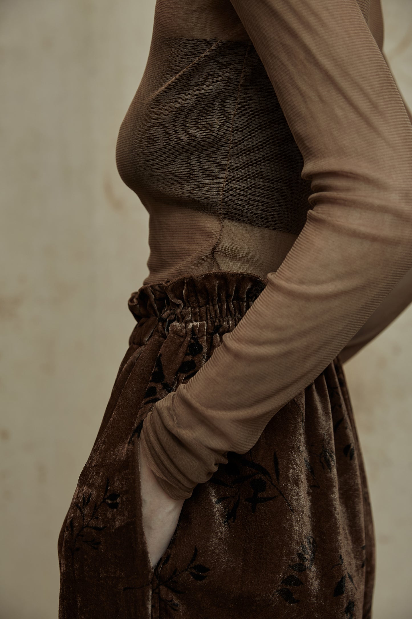 Plant Dyed Silk Velvet Printed Loose Wide Leg Pants