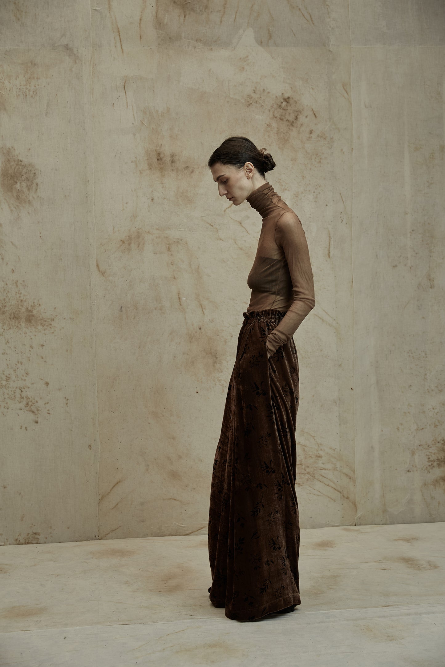Plant Dyed Silk Velvet Printed Loose Wide Leg Pants