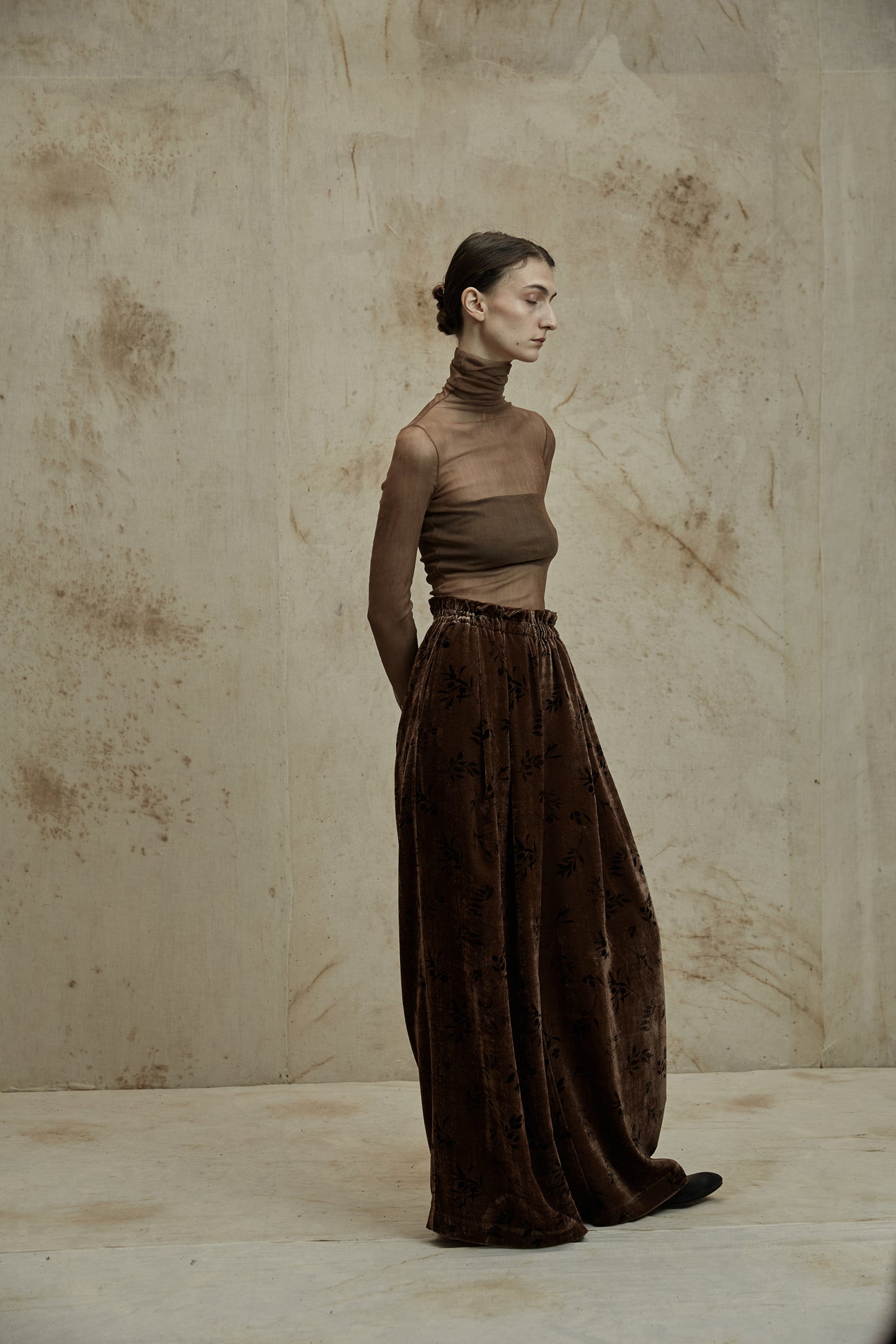 Plant Dyed Silk Velvet Printed Loose Wide Leg Pants
