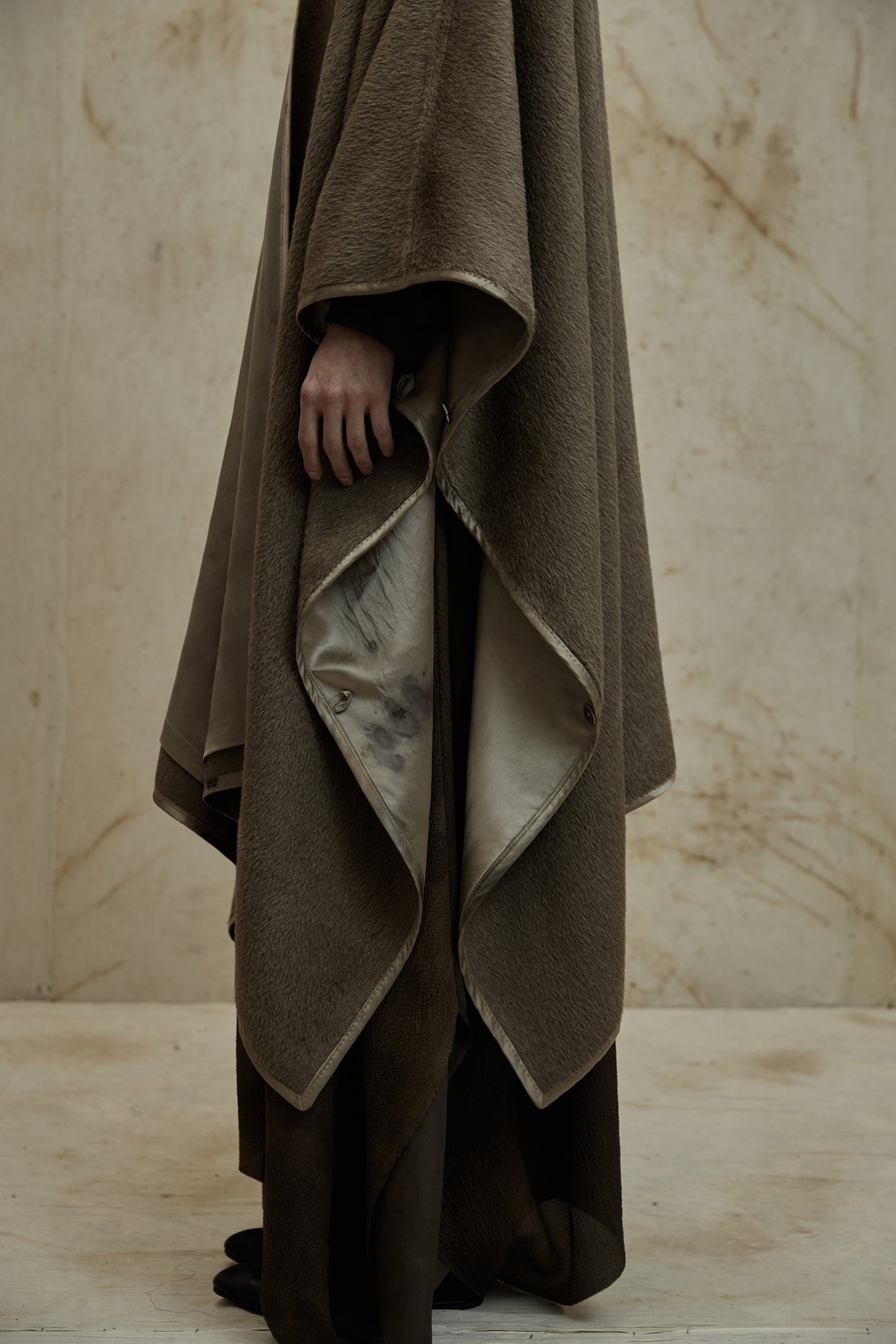 Alpaca Wool Botanical Dyed Silk Lined Poncho Coat