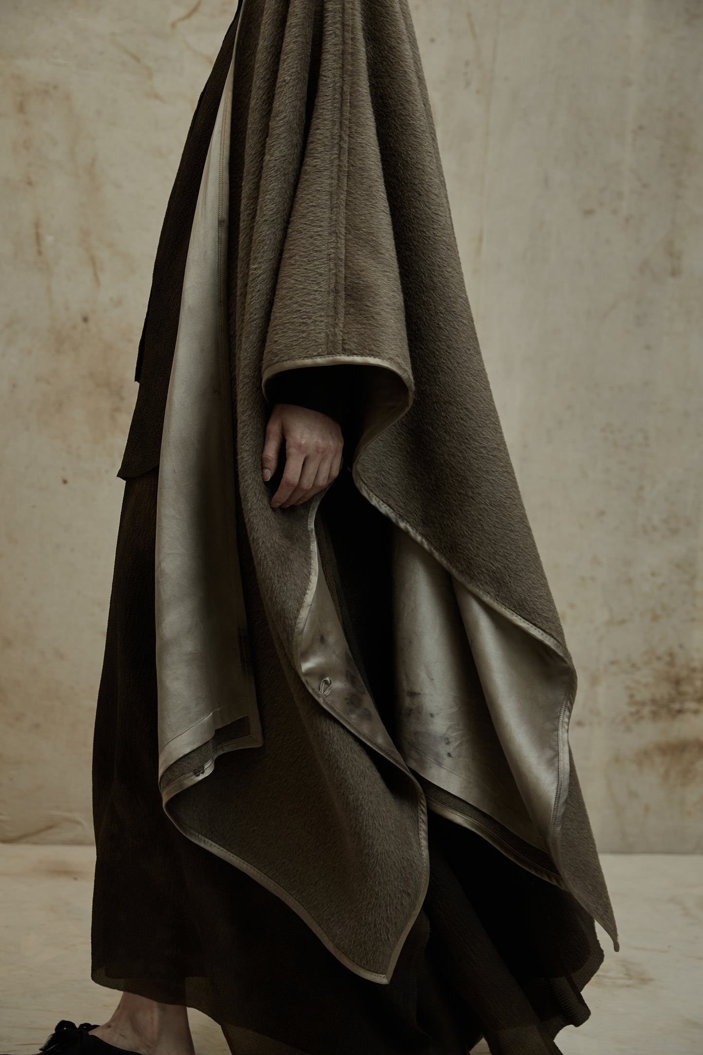 Alpaca Wool Botanical Dyed Silk Lined Poncho Coat