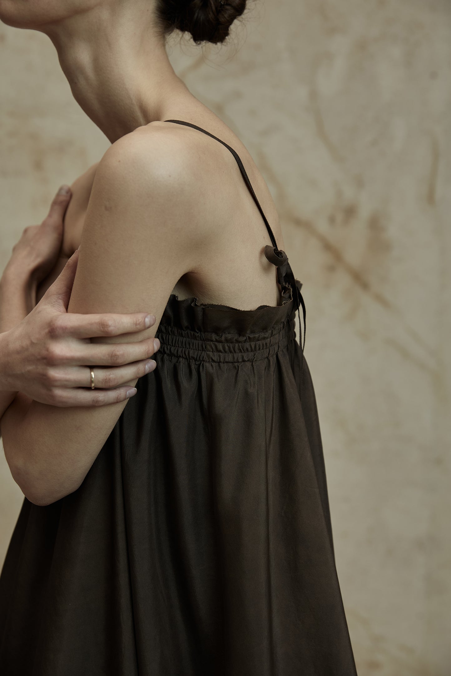 Double Silk Camisole Dress Brown