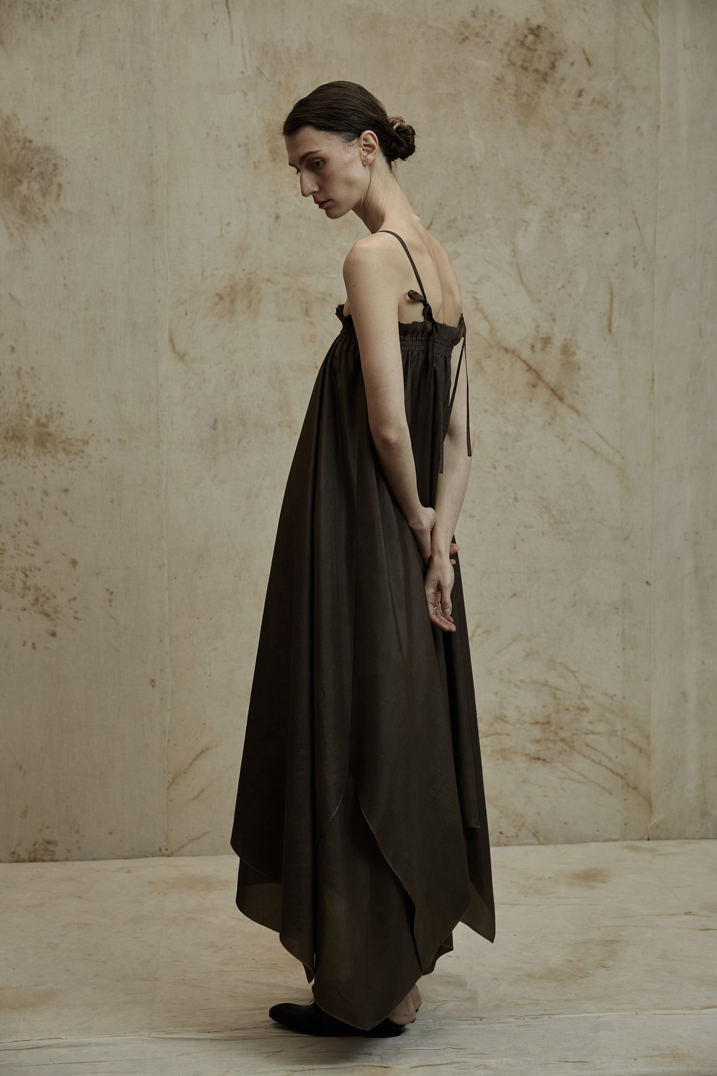 Double Silk Camisole Dress Brown