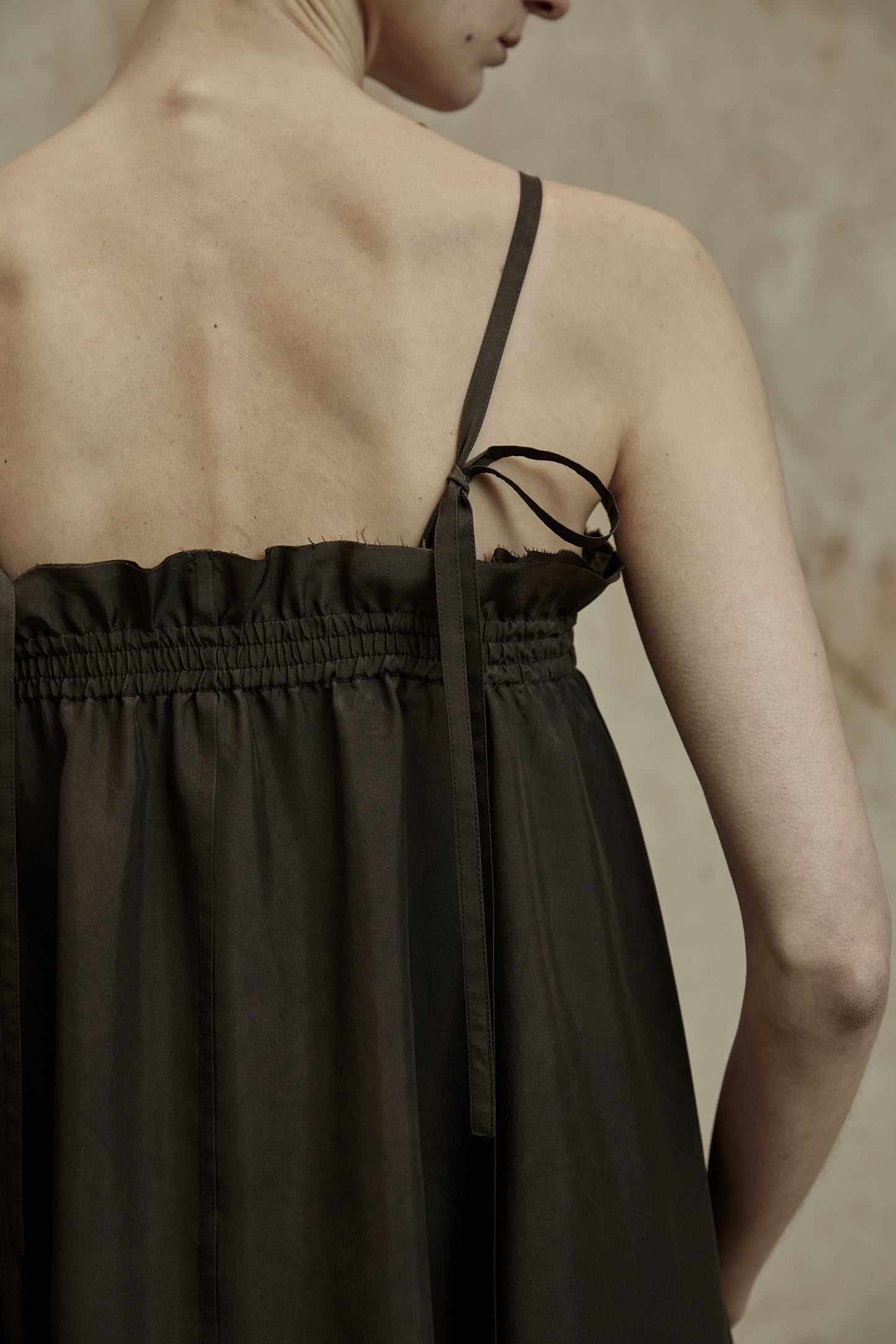 Double Silk Camisole Dress Brown