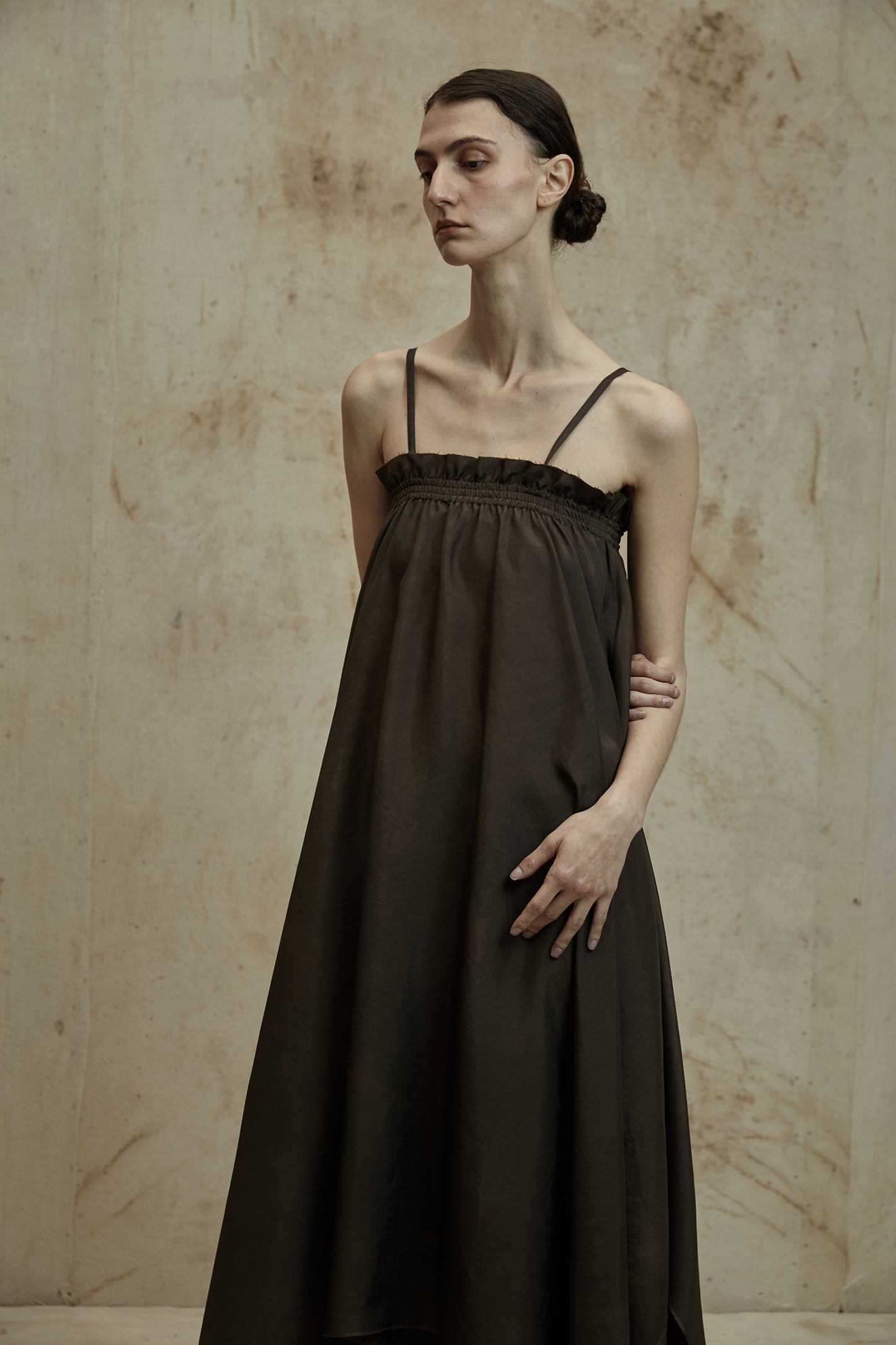 Double Silk Camisole Dress Brown