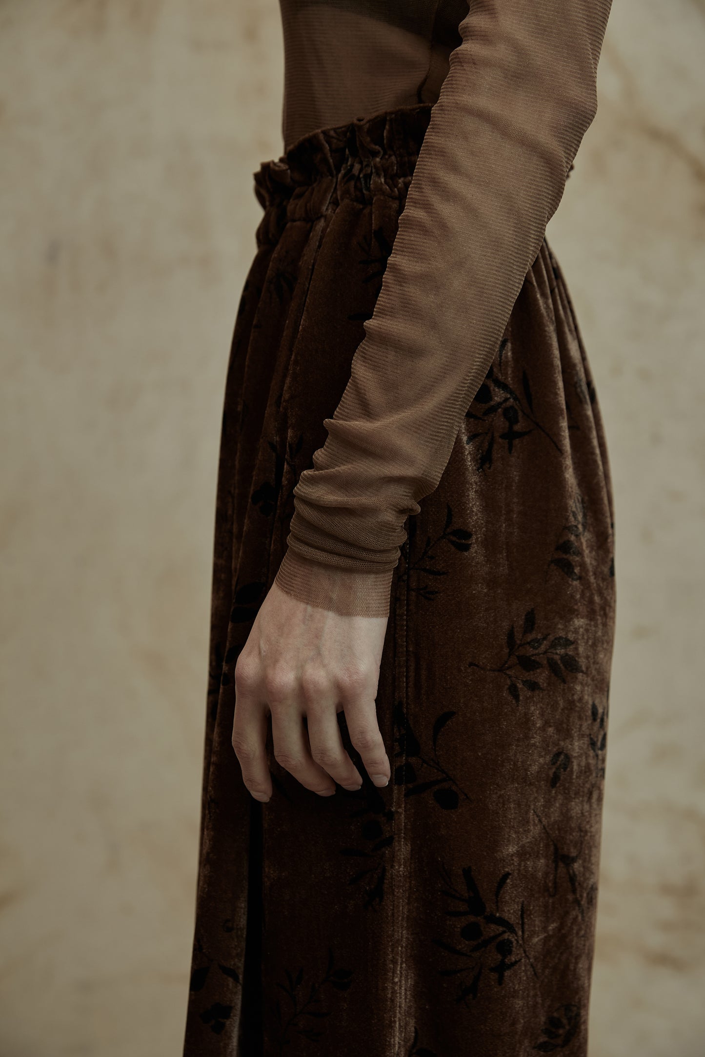 Plant Dyed Silk Velvet Printed Loose Wide Leg Pants