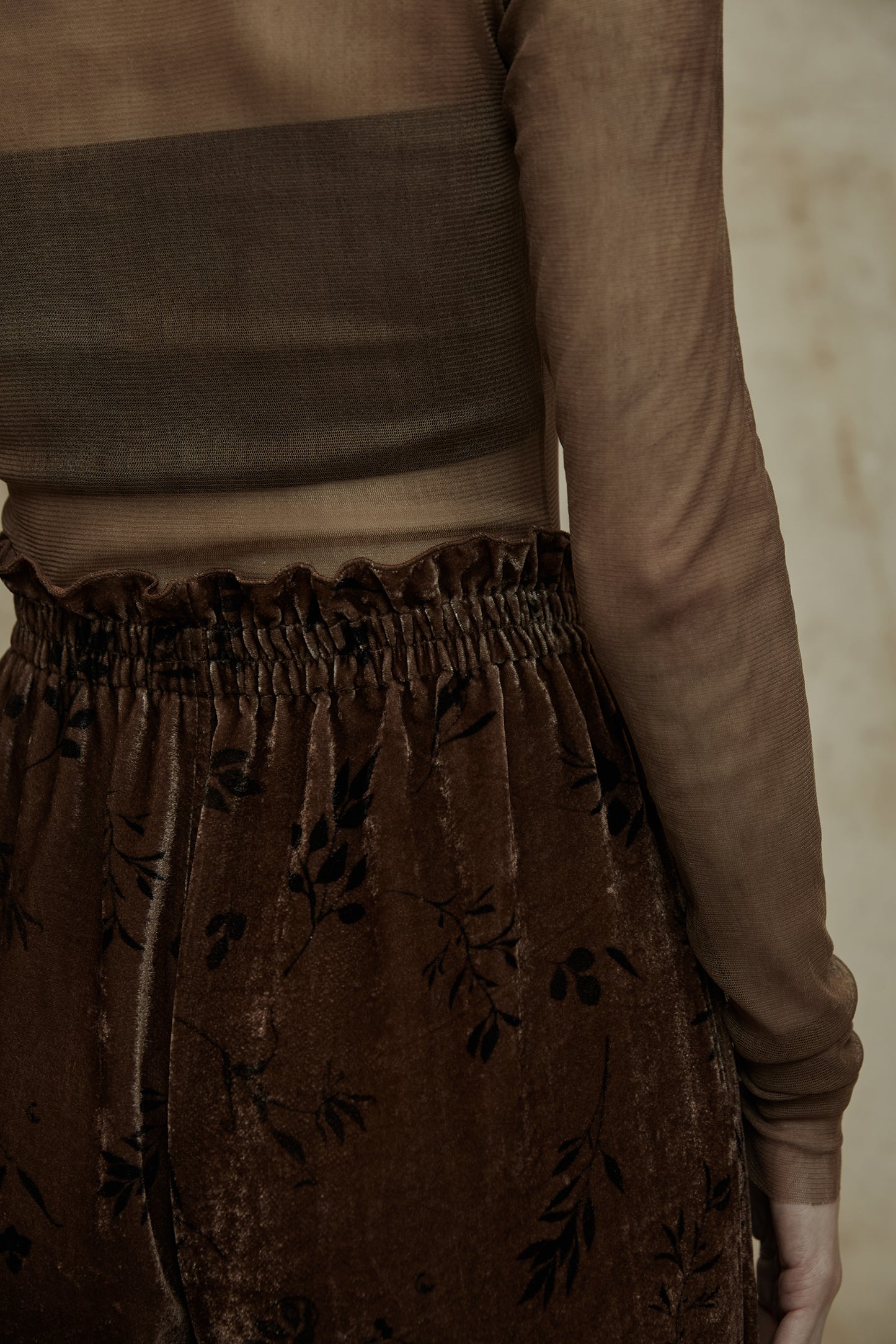 Plant Dyed Silk Velvet Printed Loose Wide Leg Pants
