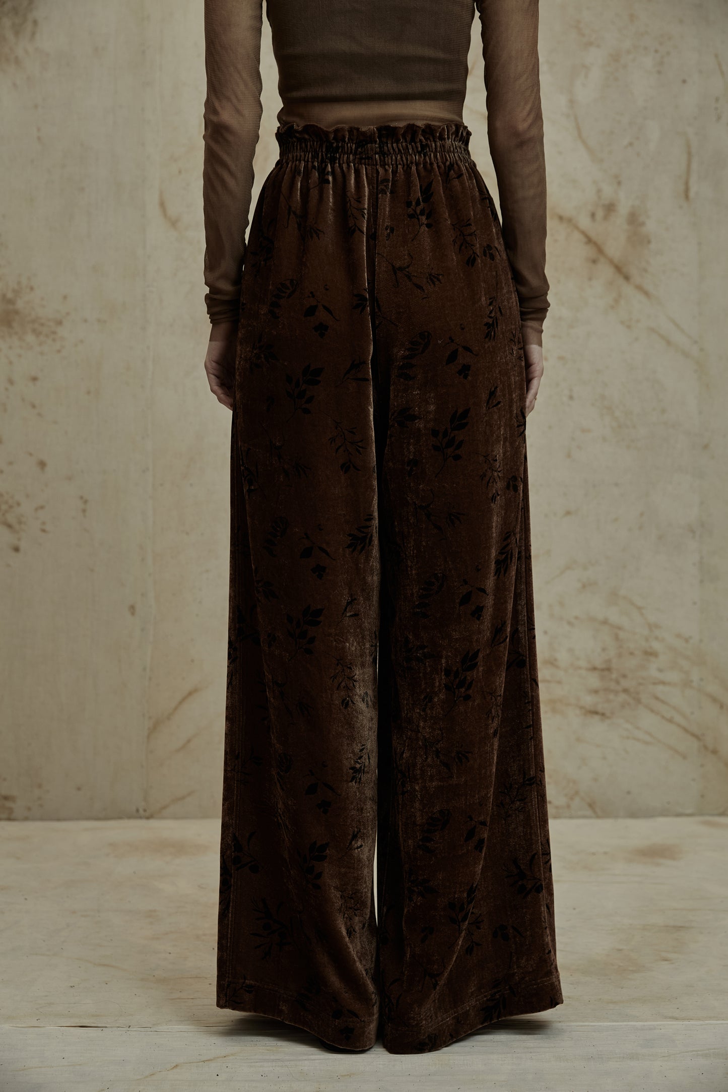 Plant Dyed Silk Velvet Printed Loose Wide Leg Pants