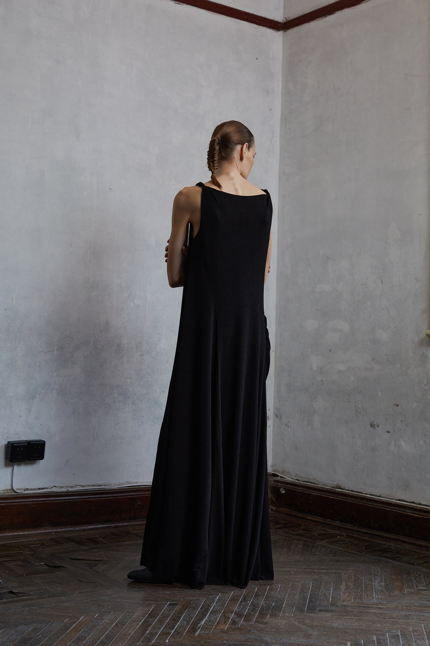 Black Textured Knit Twist Cami Dress