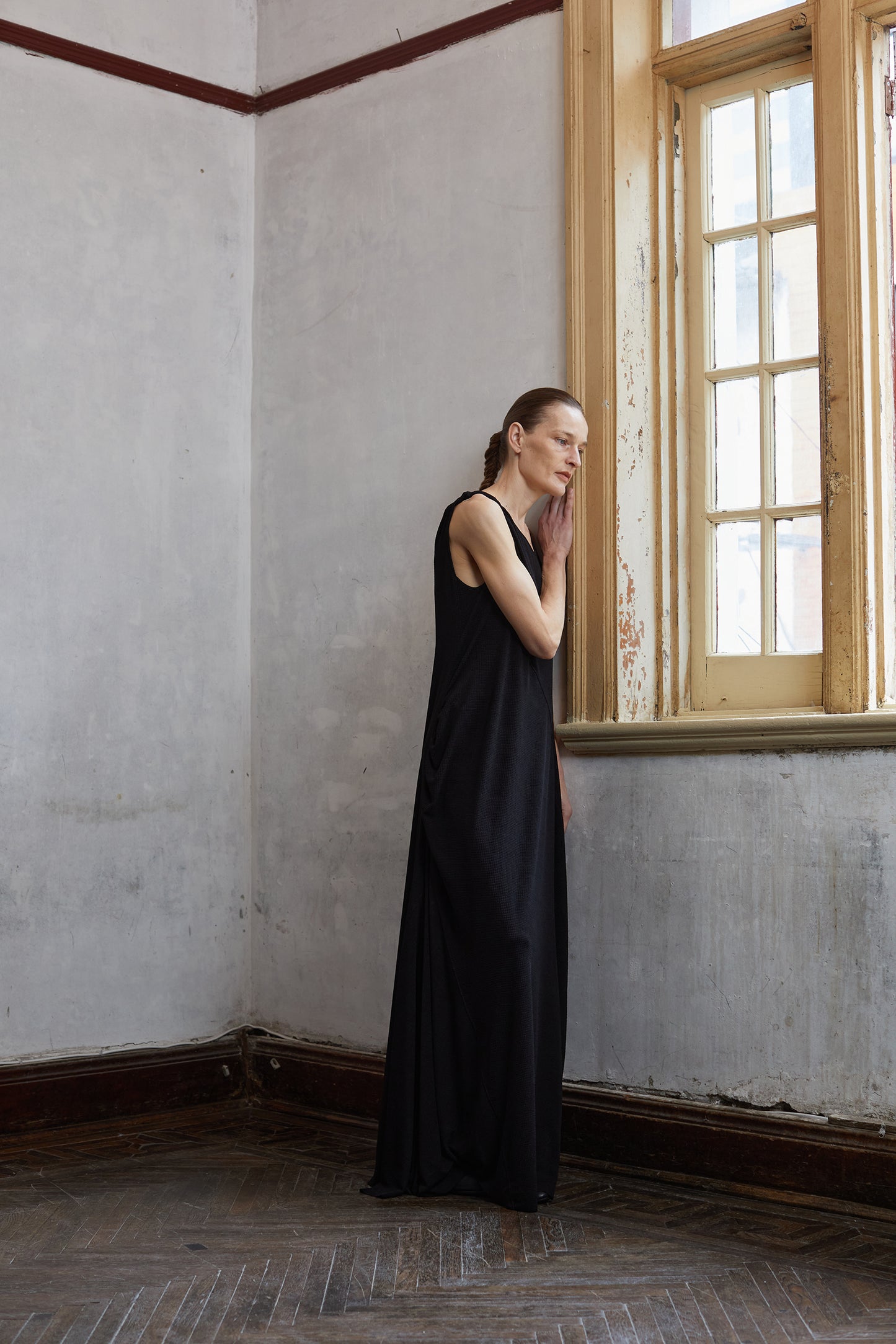 Black Textured Knit Twist Cami Dress