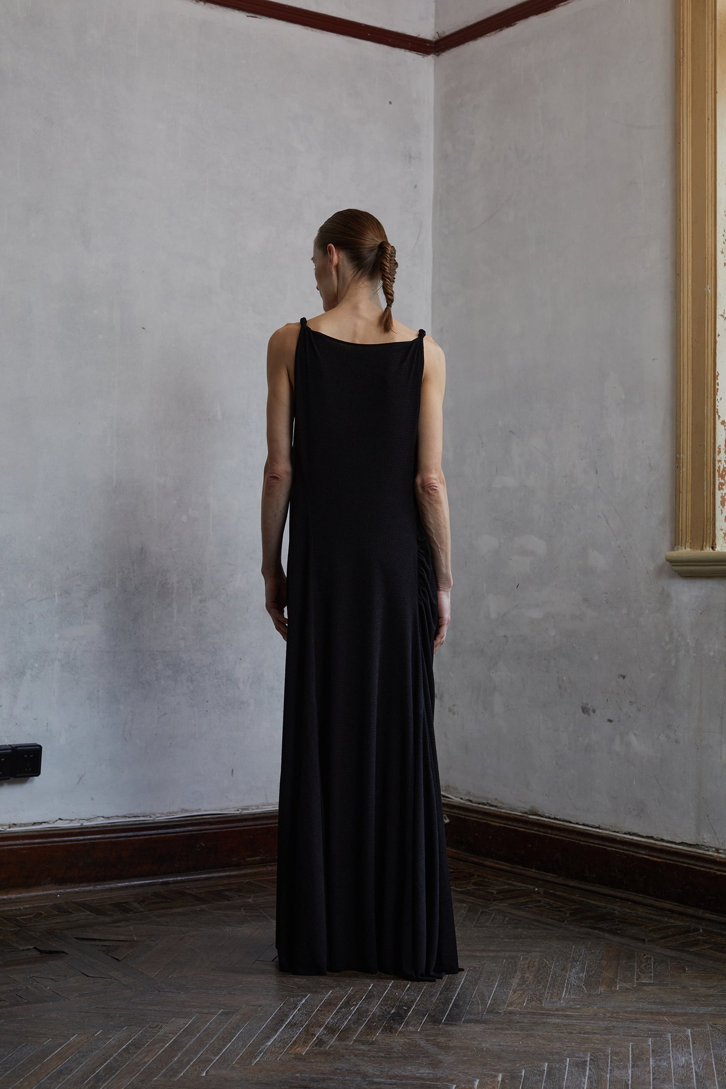 Black Textured Knit Twist Cami Dress