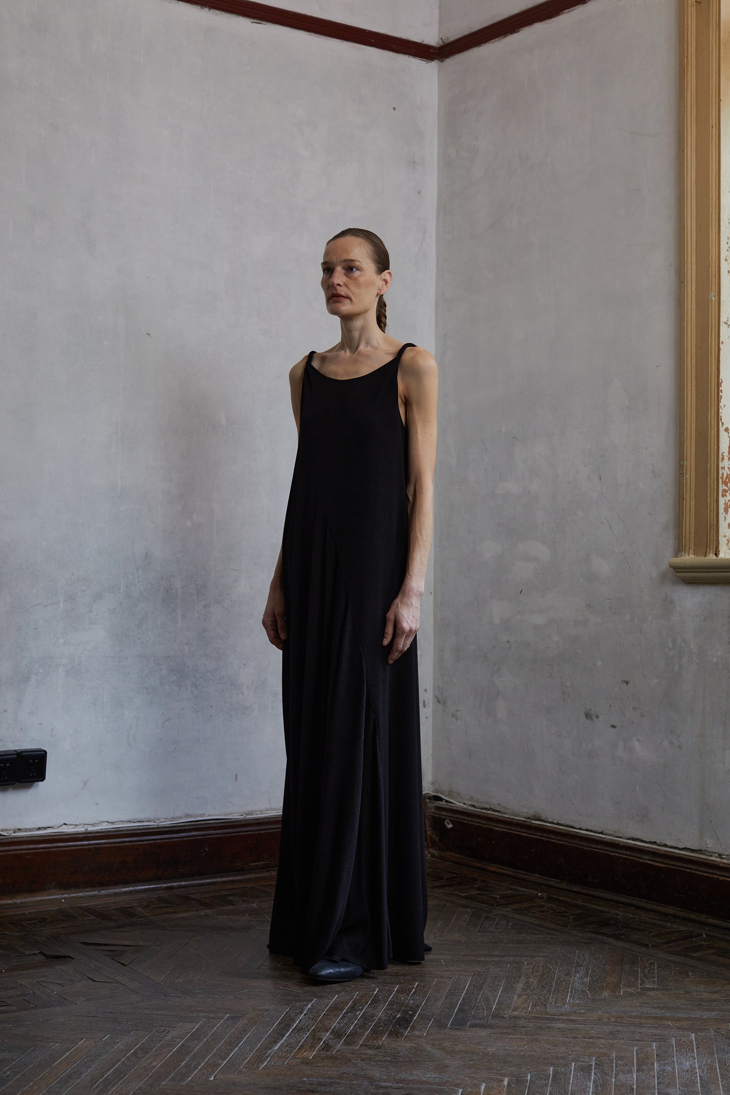 Black Textured Knit Twist Cami Dress