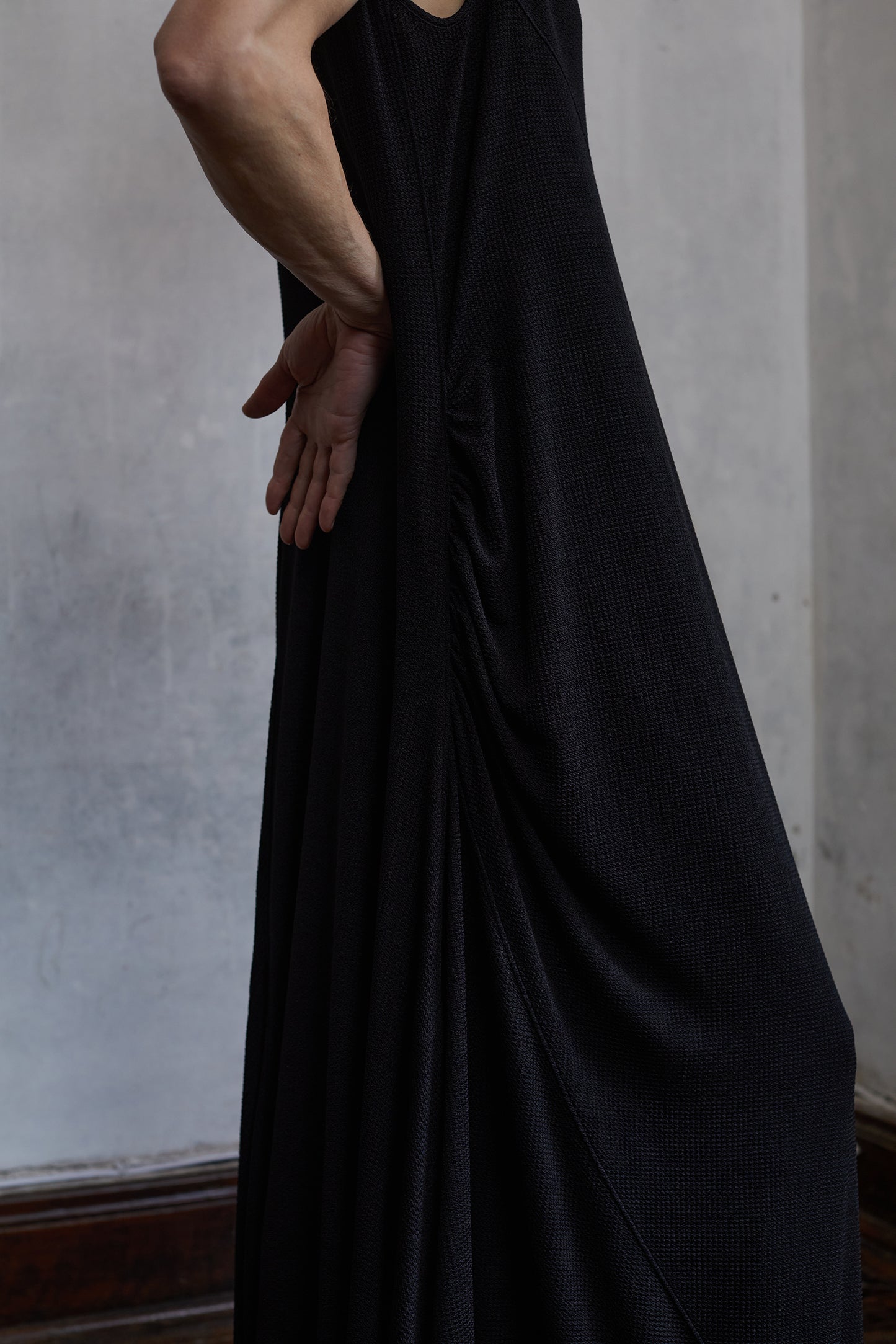 Black Textured Knit Twist Cami Dress