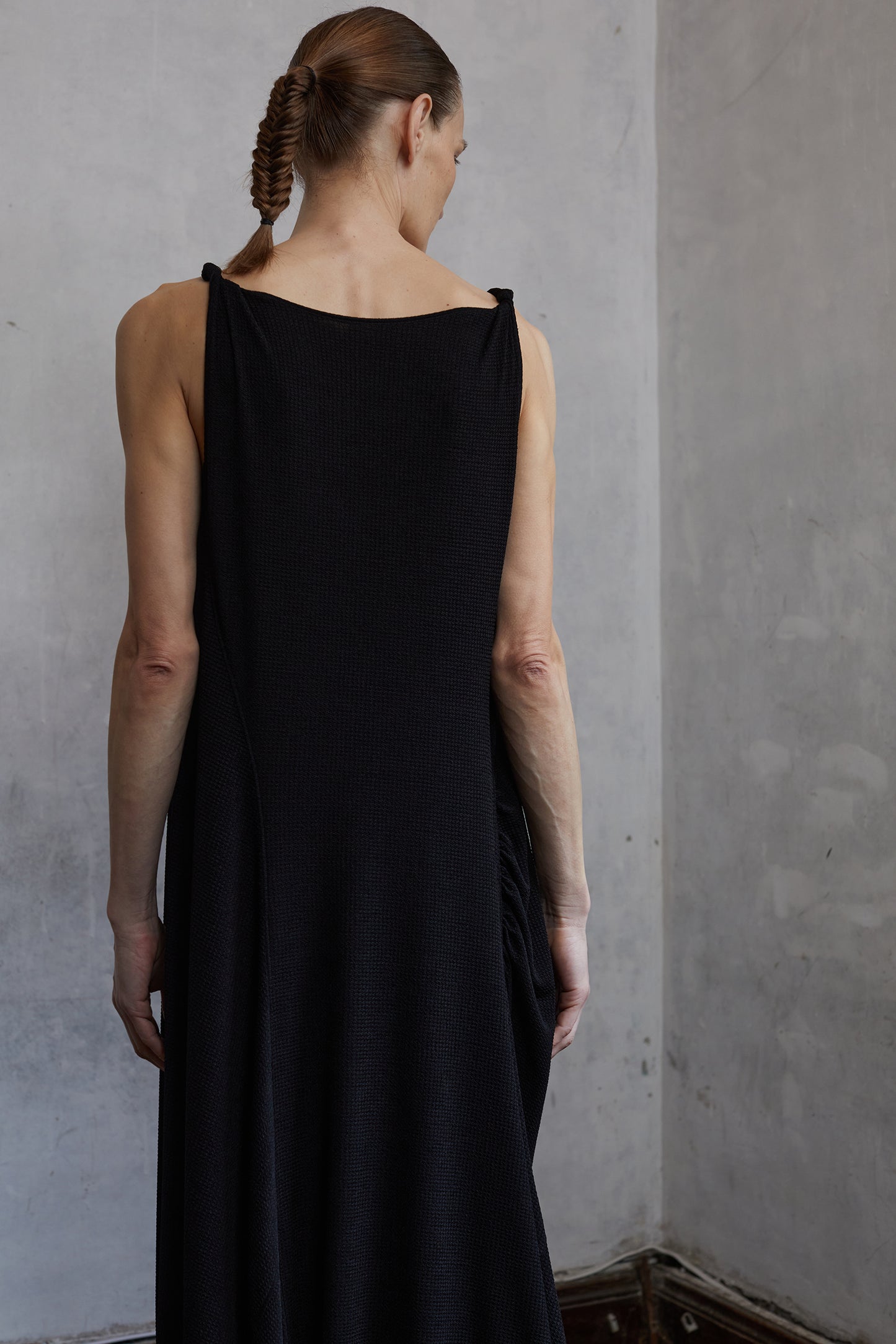 Black Textured Knit Twist Cami Dress