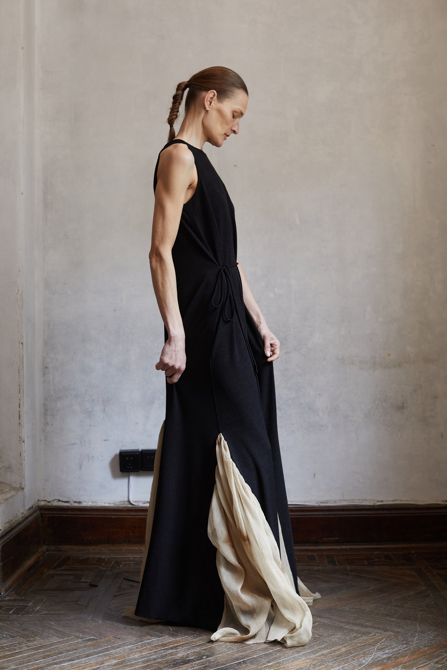 Black knit three-dimensional dark pattern quilted yarn plant dye silk dress