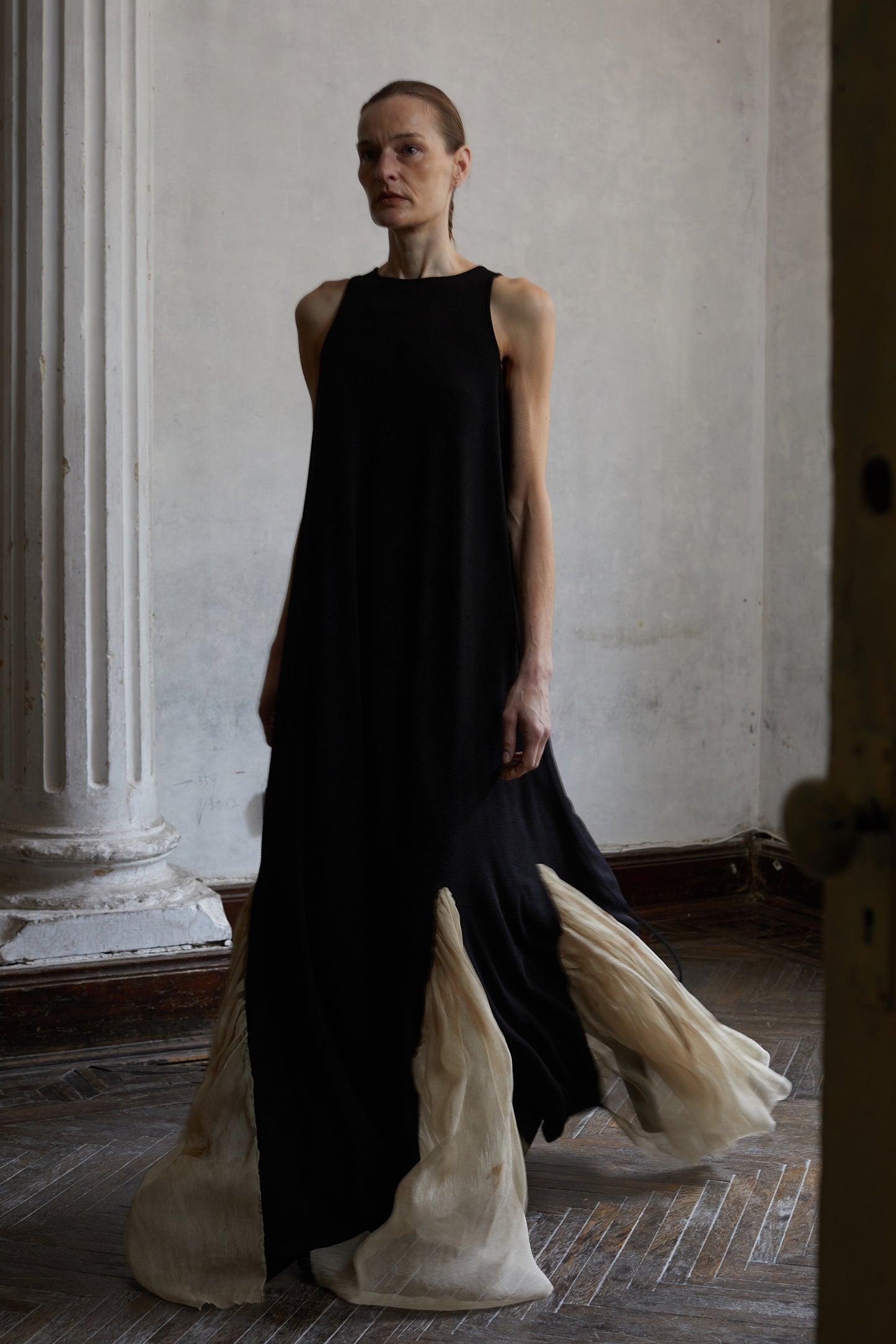 Black knit three-dimensional dark pattern quilted yarn plant dye silk dress
