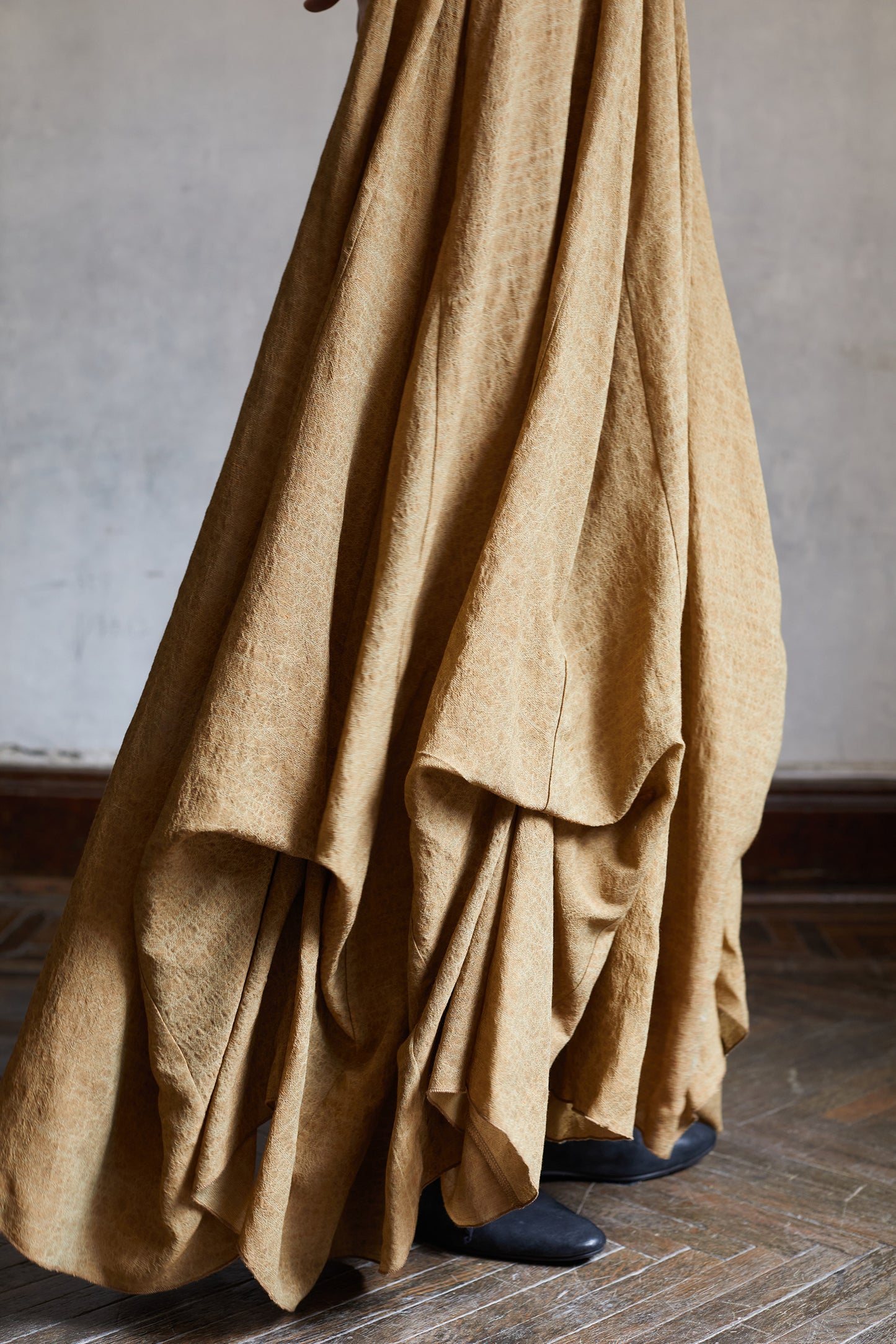 Dark Linen Multi Layered Dress with Large Hemline