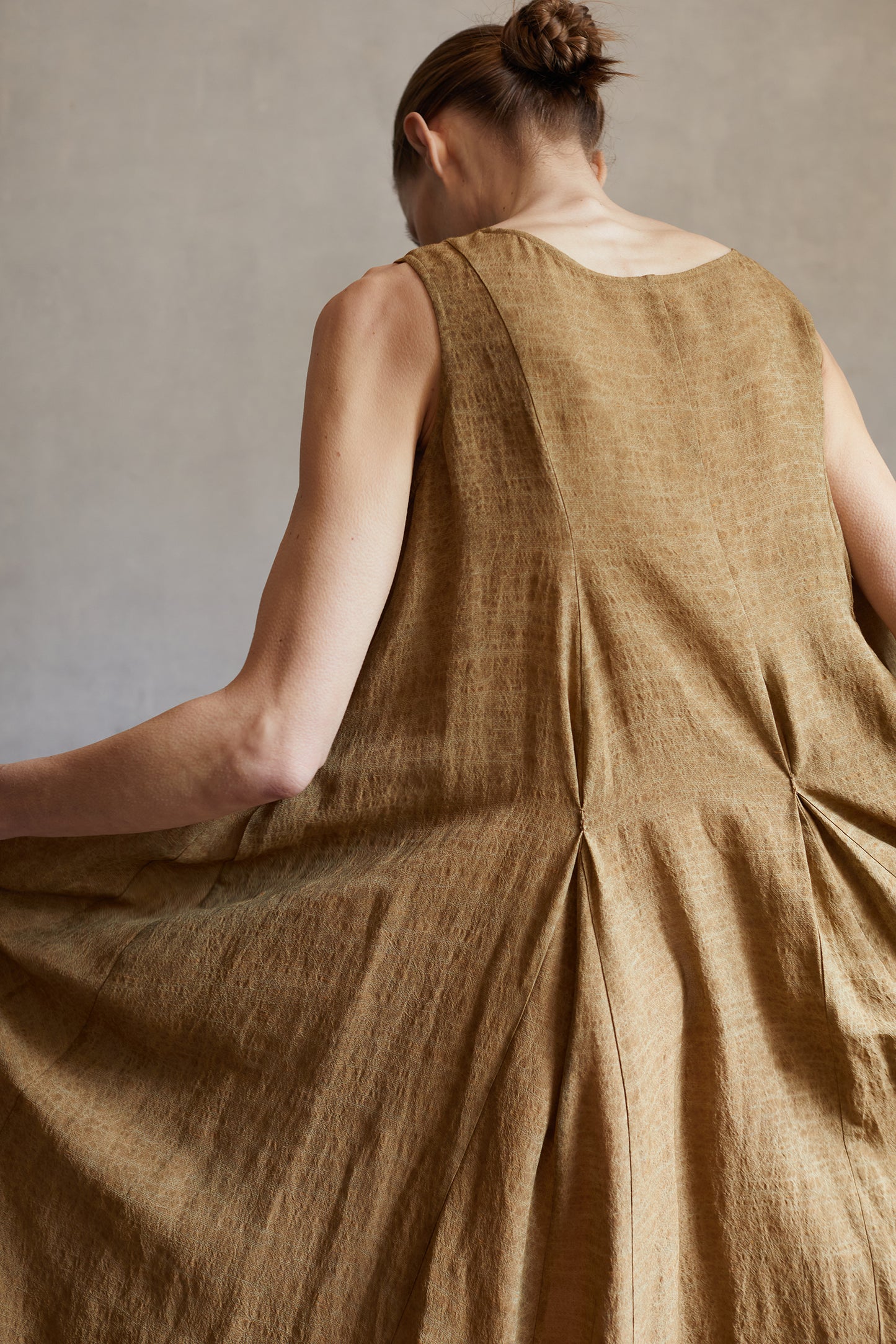 Dark Linen Multi Layered Dress with Large Hemline