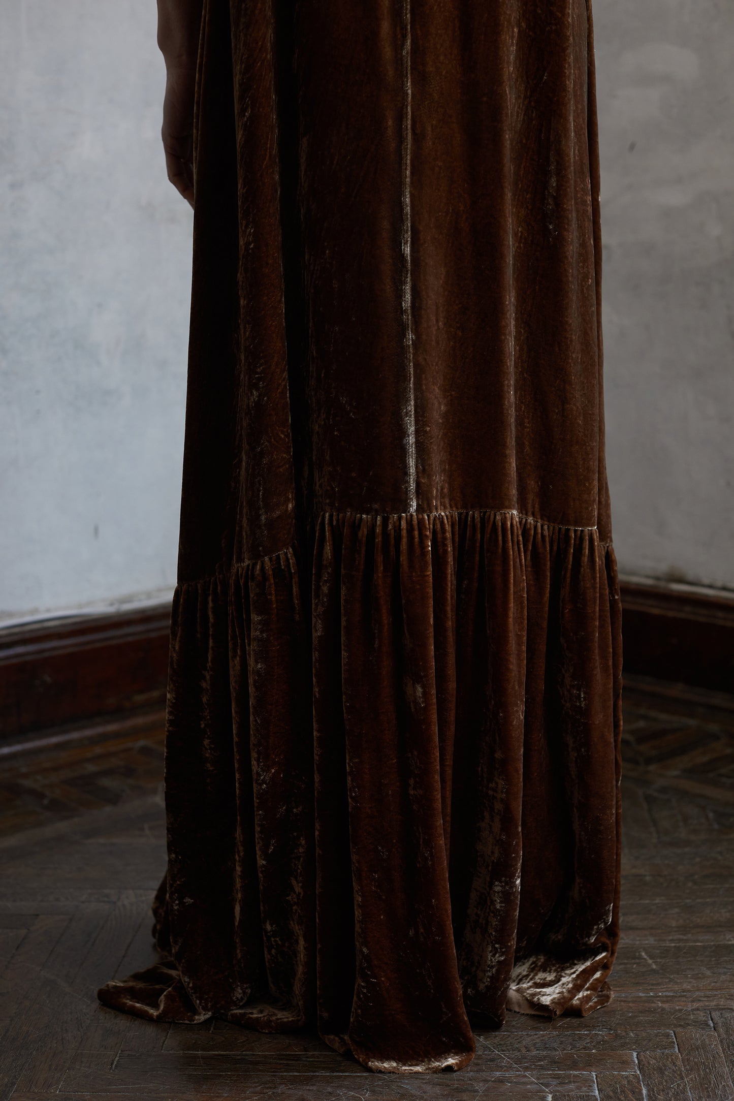 Botanically dyed mulberry silk, velour, camisole dress.