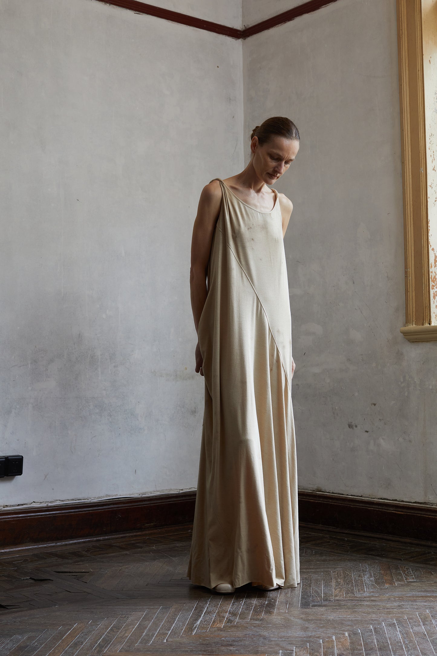Quercus sericea, vegetable dyed, knitted twisted camisole dress