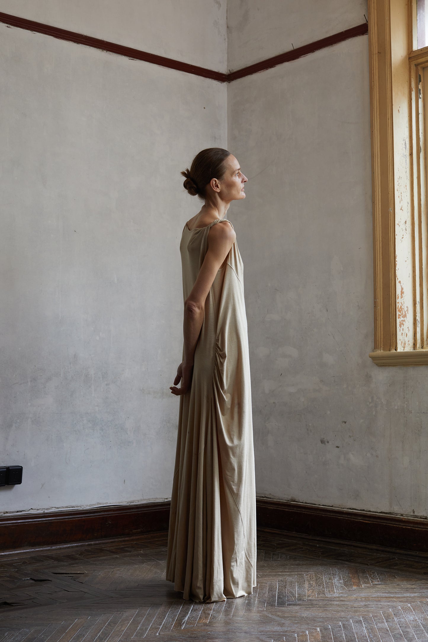 Quercus sericea, vegetable dyed, knitted twisted camisole dress