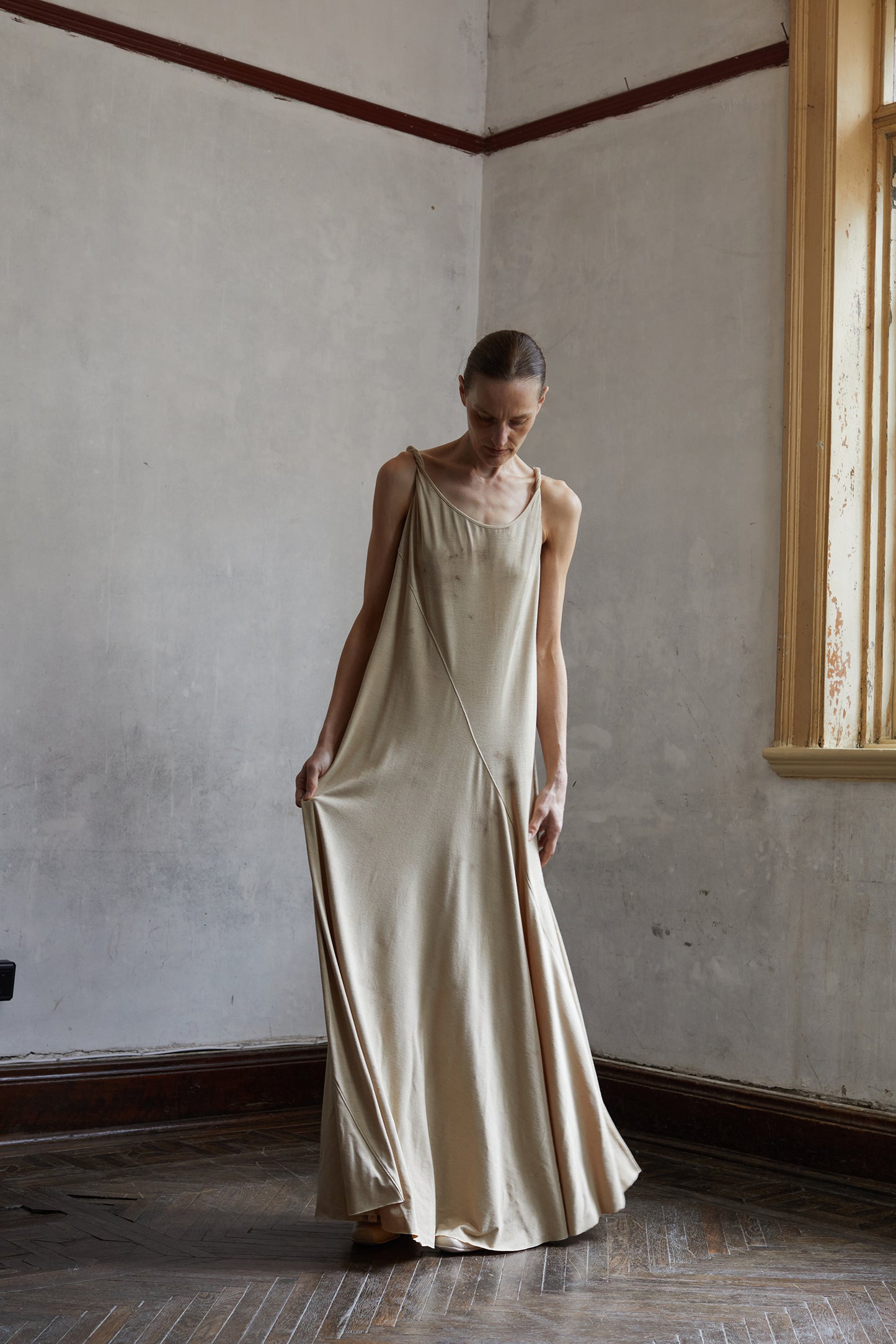 Quercus sericea, vegetable dyed, knitted twisted camisole dress
