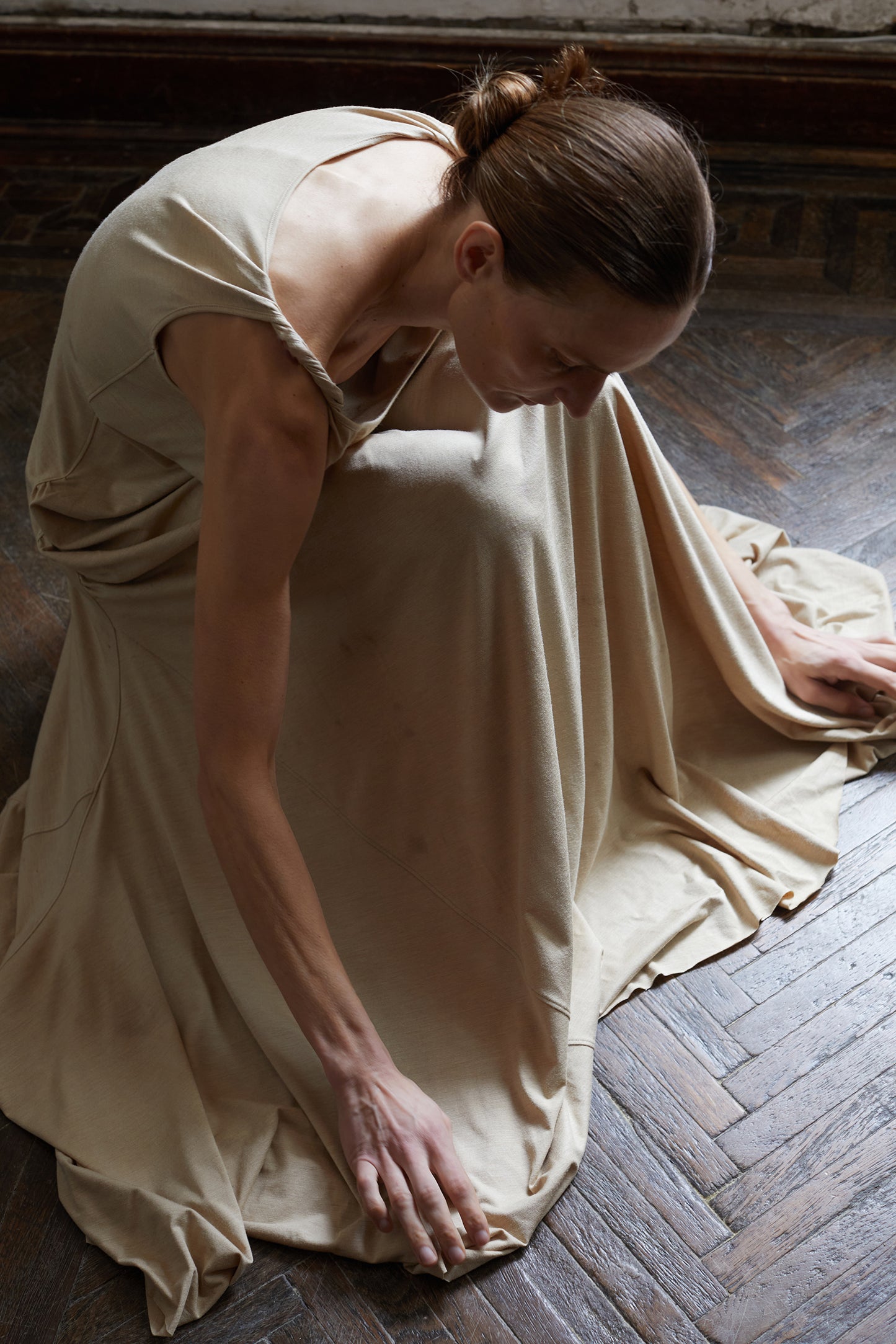 Quercus sericea, vegetable dyed, knitted twisted camisole dress