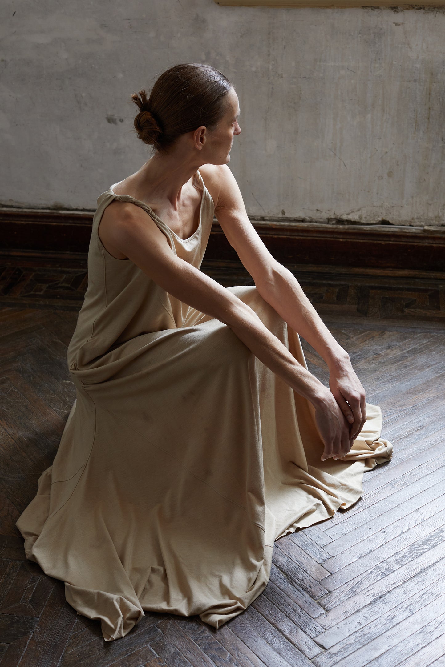 Quercus sericea, vegetable dyed, knitted twisted camisole dress