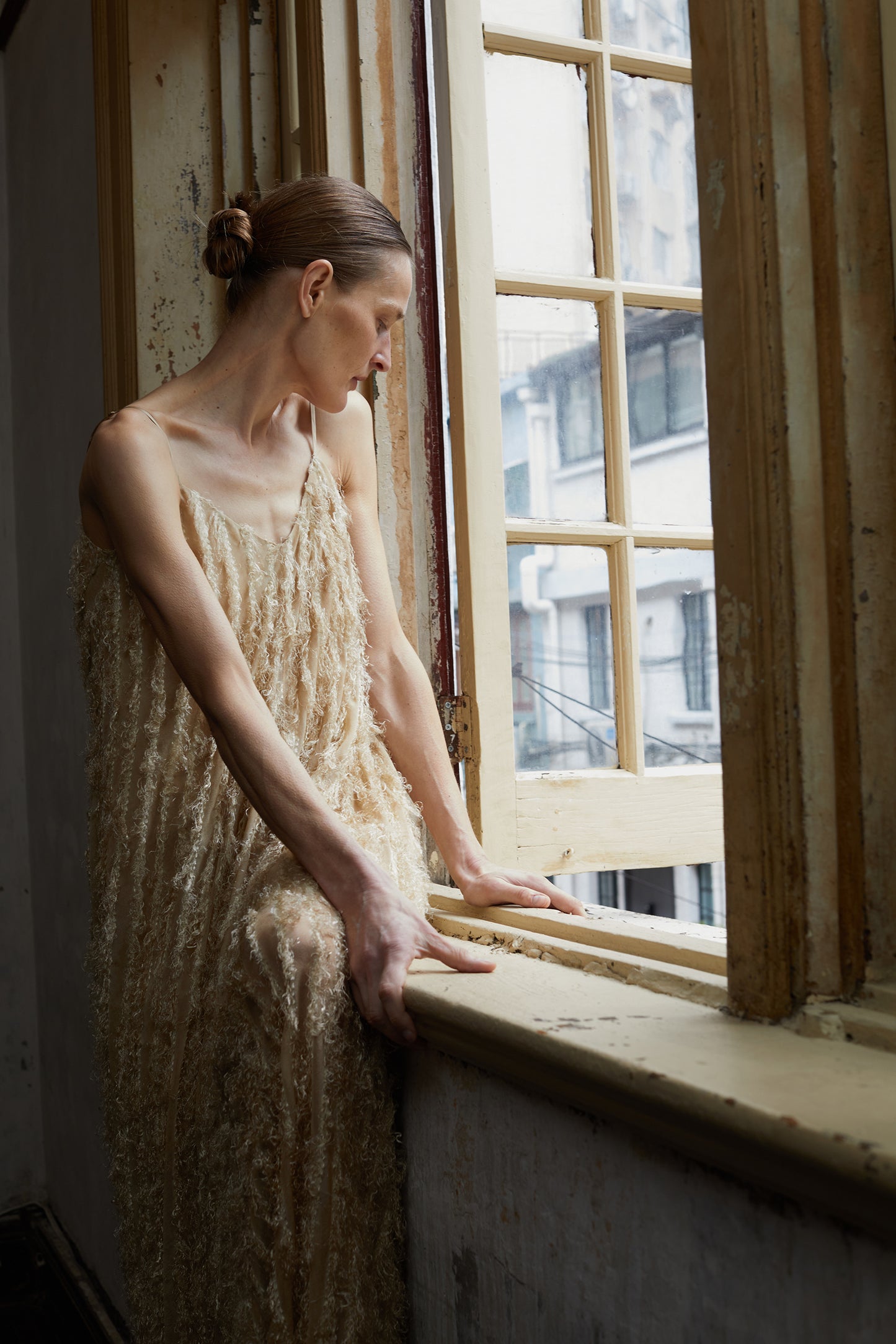 Fringe Dirty Dye Mulberry Silk Halter Dress