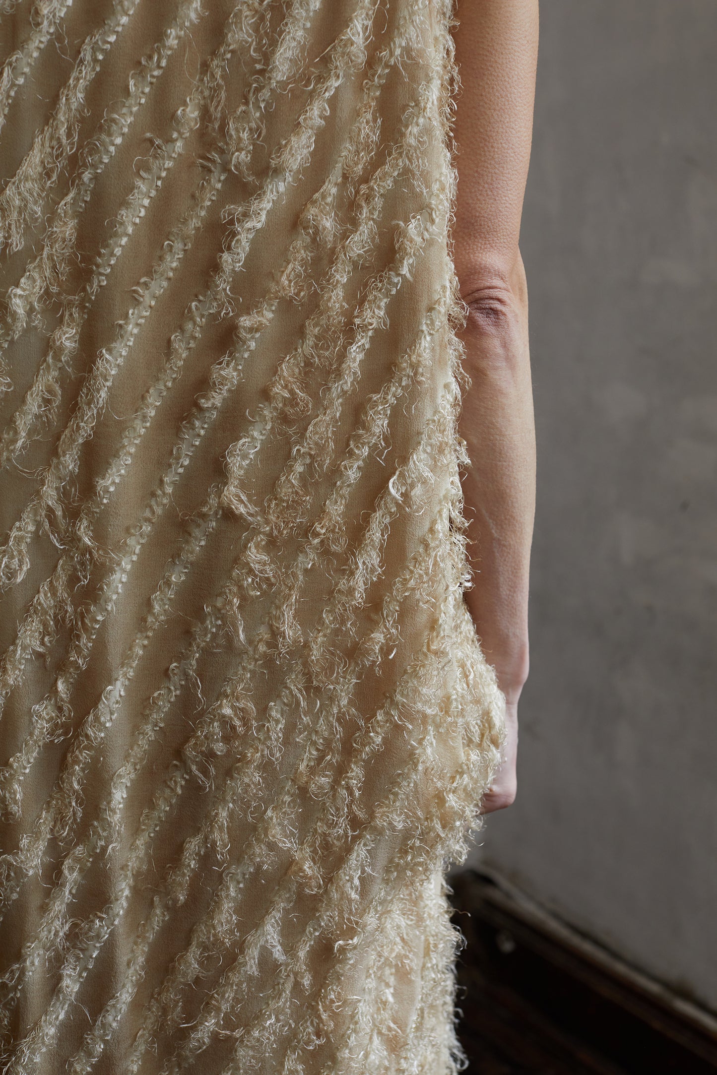Fringe Dirty Dye Mulberry Silk Halter Dress
