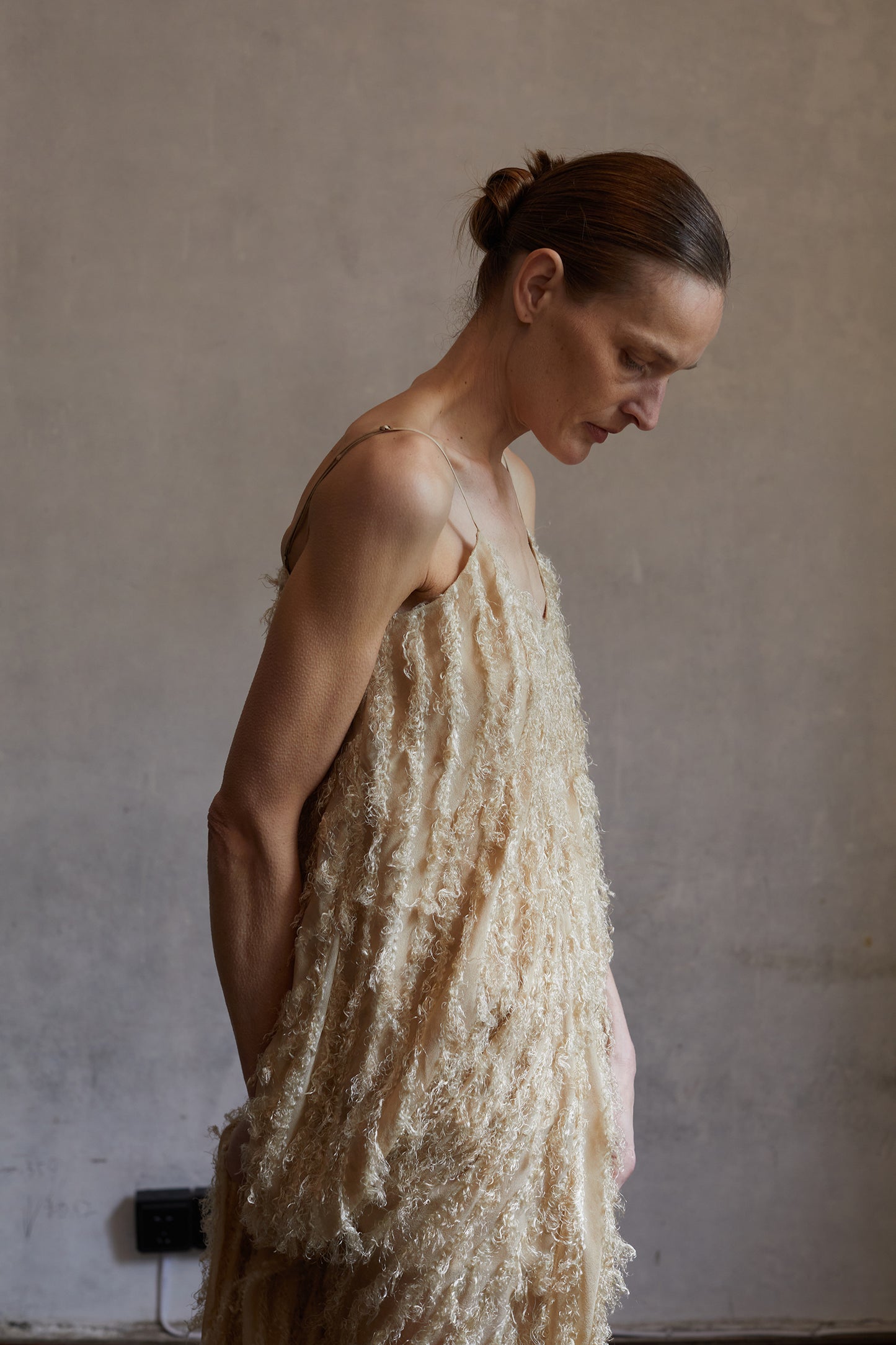Fringe Dirty Dye Mulberry Silk Halter Dress