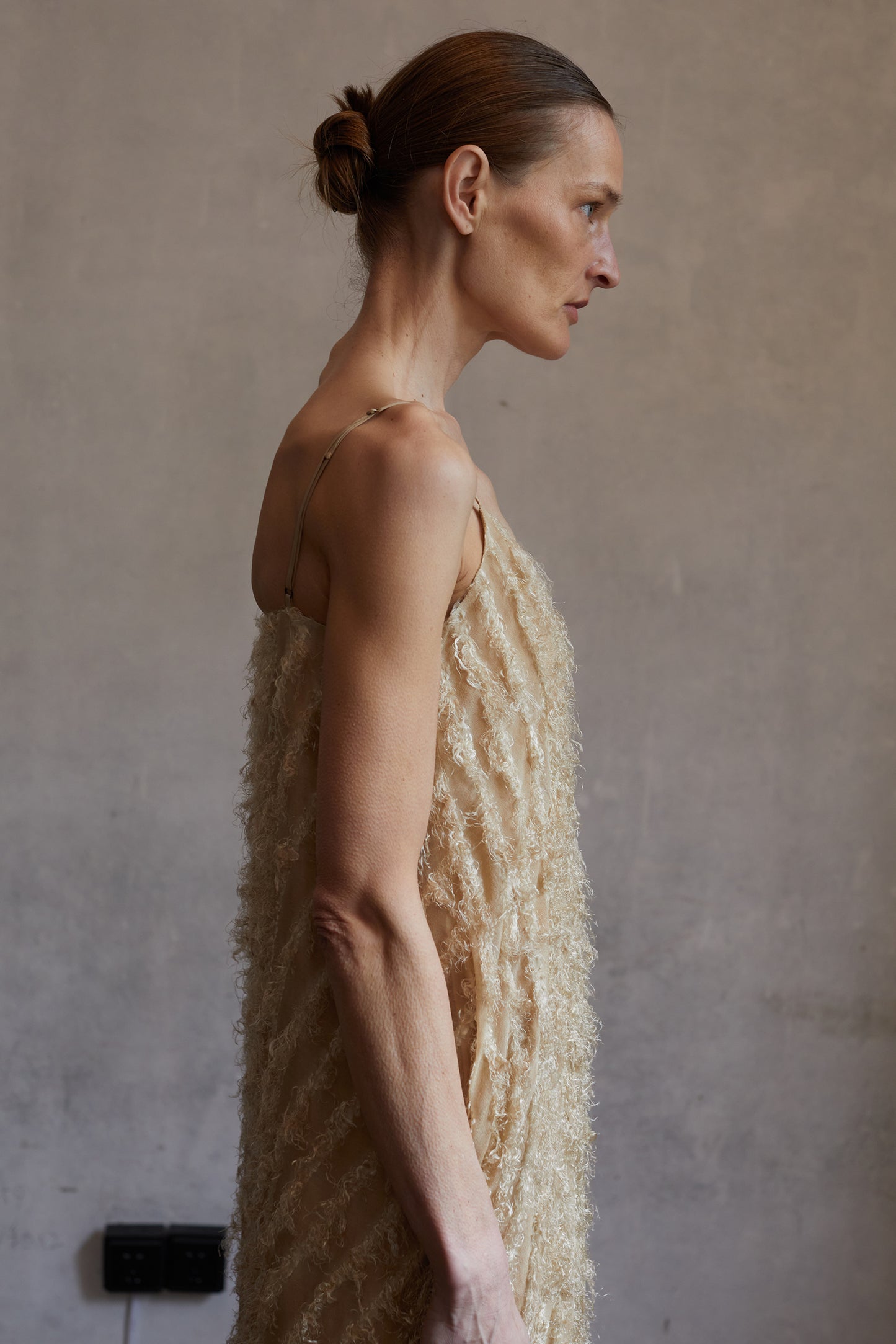 Fringe Dirty Dye Mulberry Silk Halter Dress