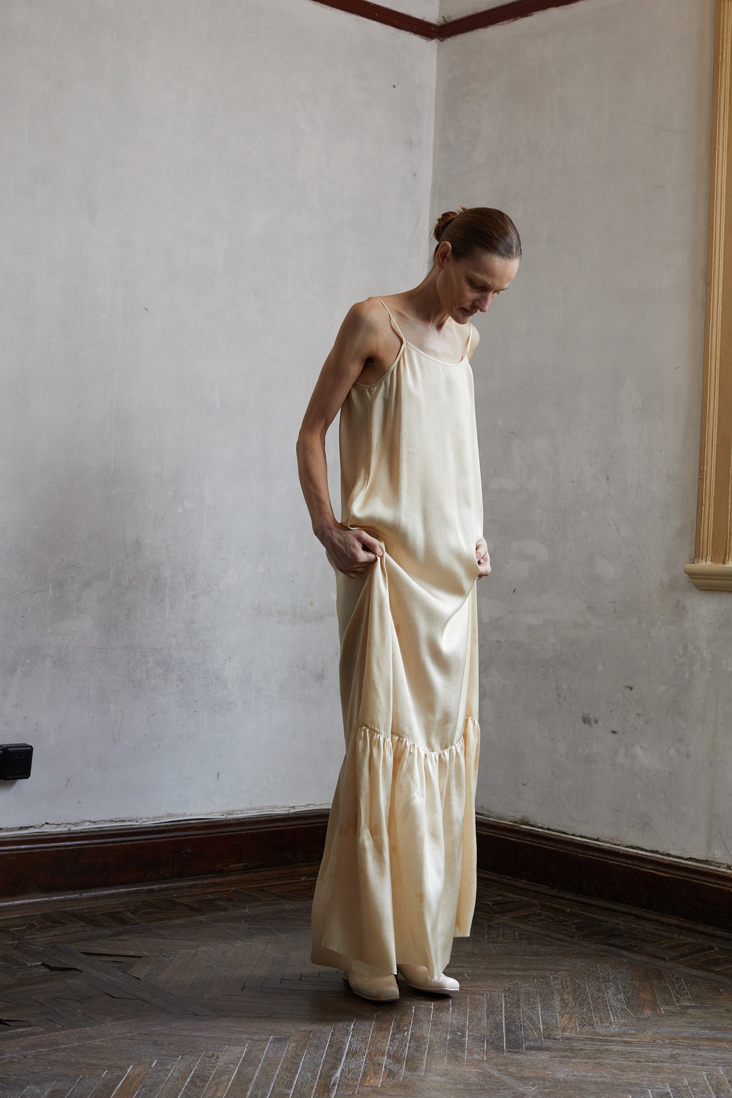 Tea Dyed Botanical Dyed Silk Halter Long Dress