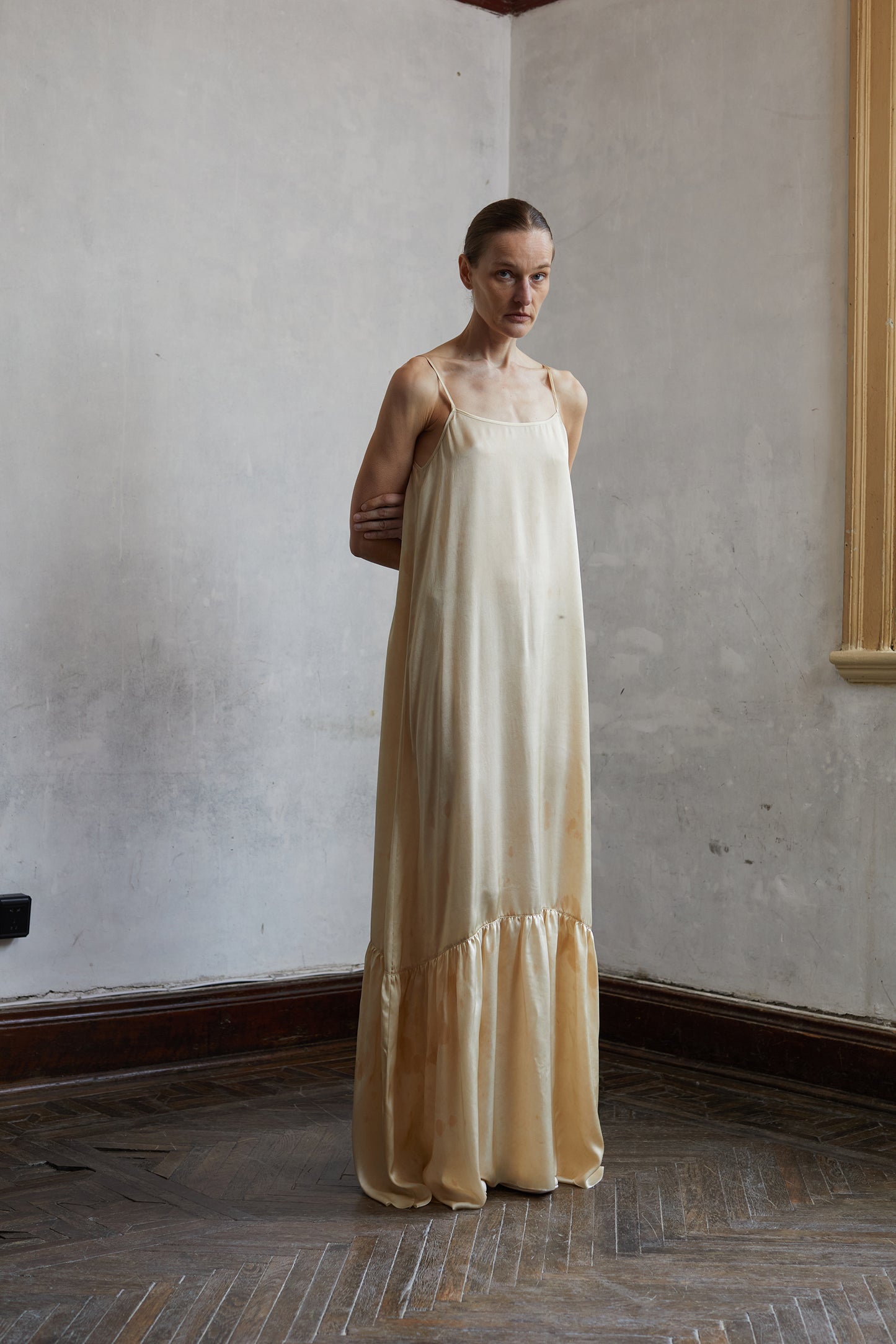Tea Dyed Botanical Dyed Silk Halter Long Dress