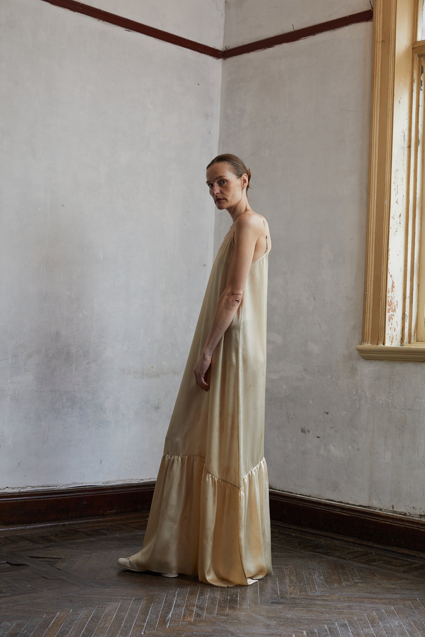 Tea Dyed Botanical Dyed Silk Halter Long Dress