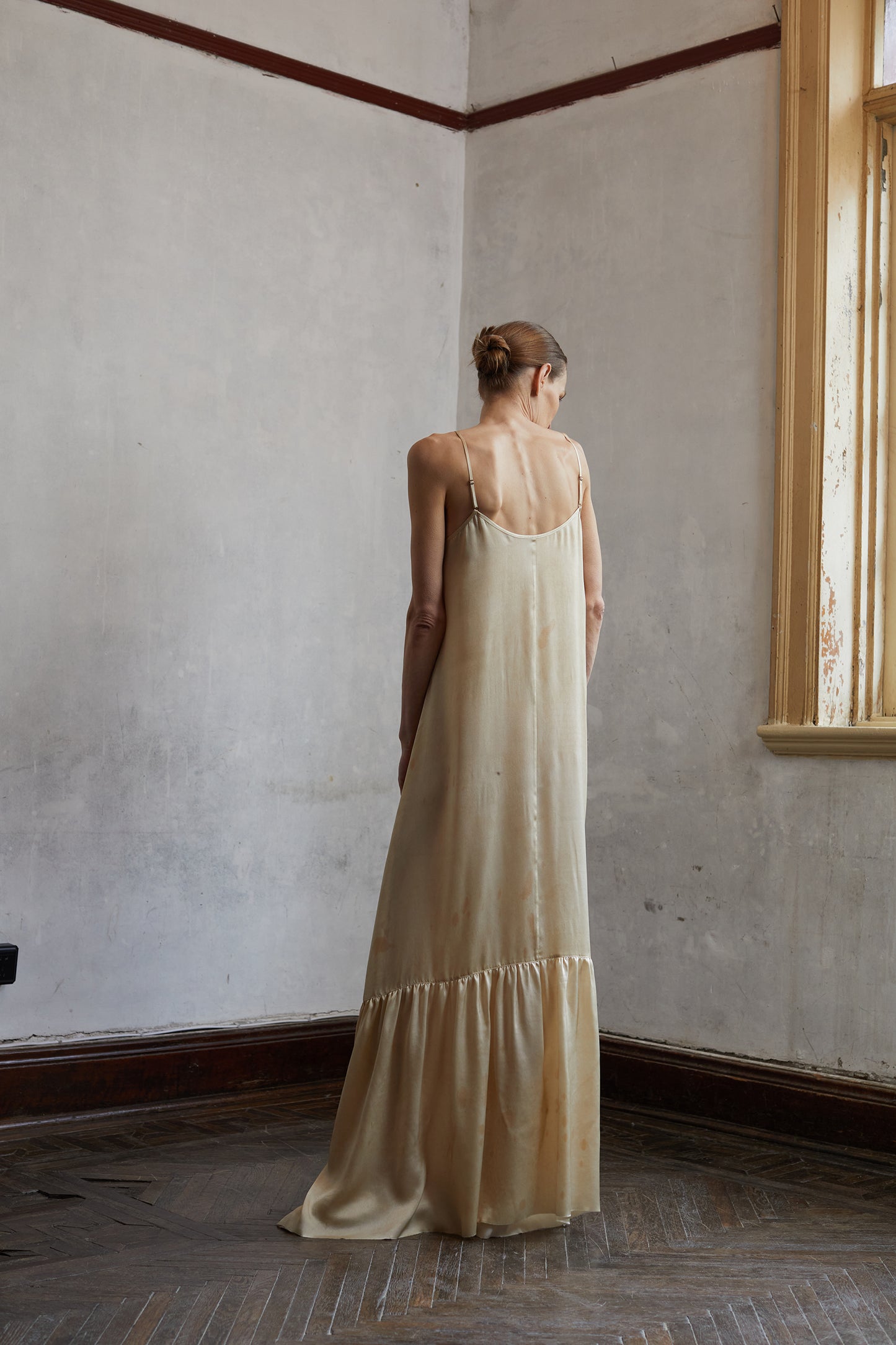 Tea Dyed Botanical Dyed Silk Halter Long Dress