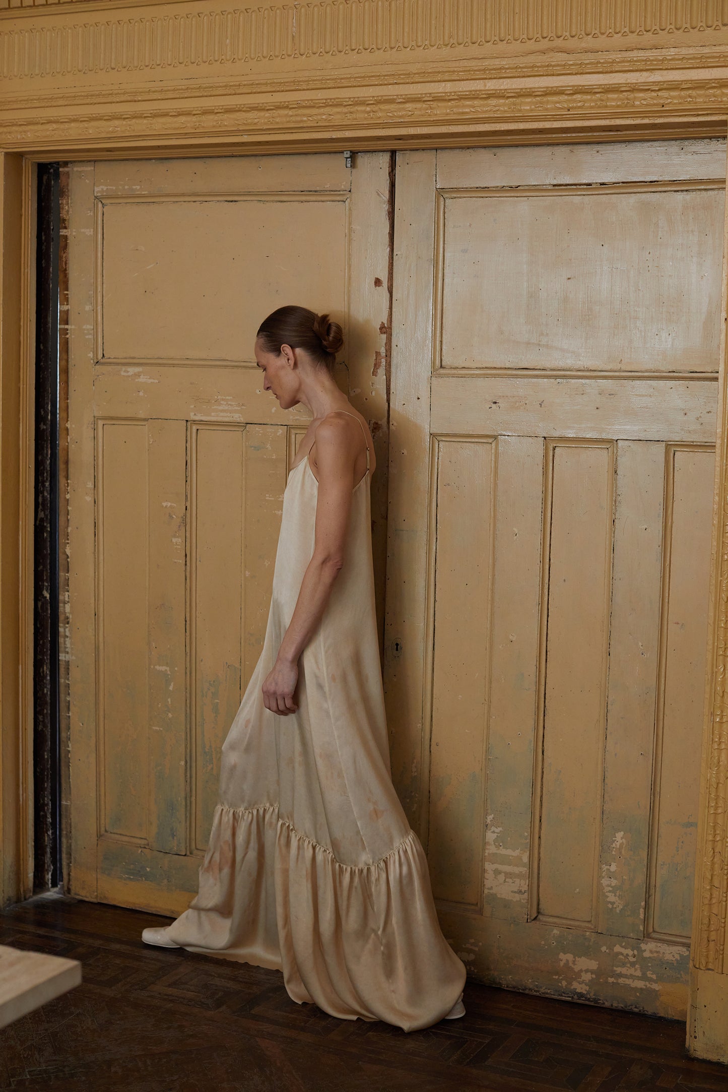 Tea Dyed Botanical Dyed Silk Halter Long Dress