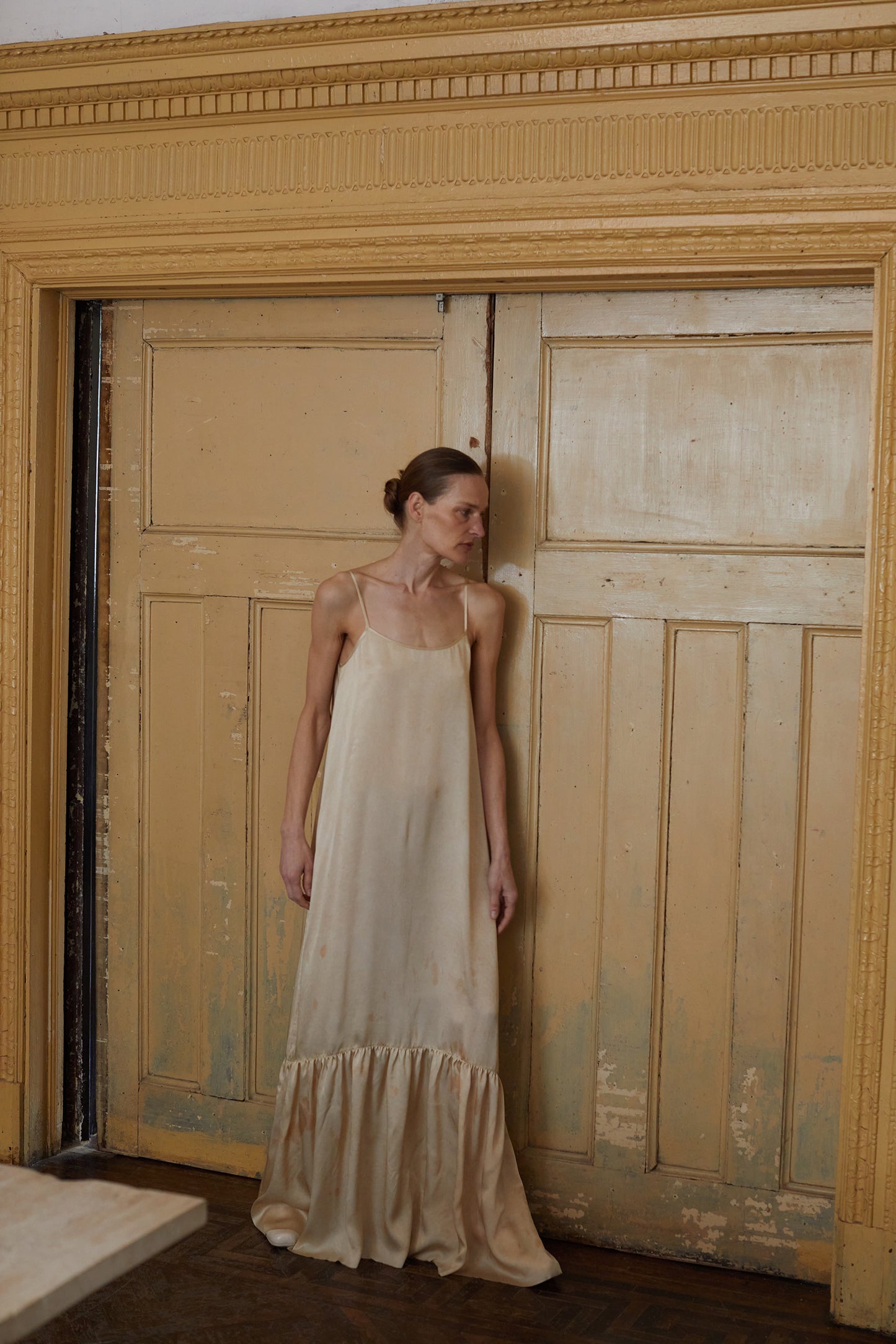Tea Dyed Botanical Dyed Silk Halter Long Dress